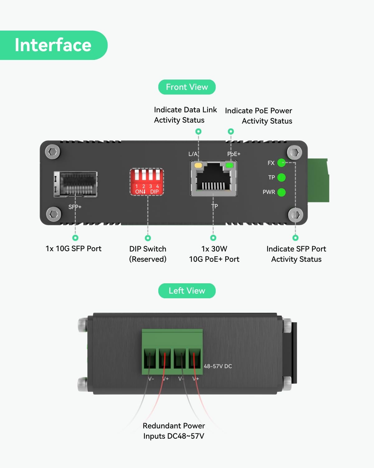 LINOVISION Industrial 10 Gigabit Ethernet Fiber POE+ Switch, small, black