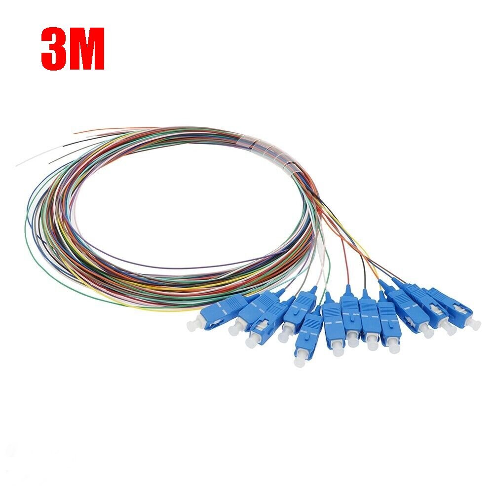 12 Pcs 3M SC/UPC Single-Mode Fiber Optic Optical Pigtail Cable LSZH Multicolor