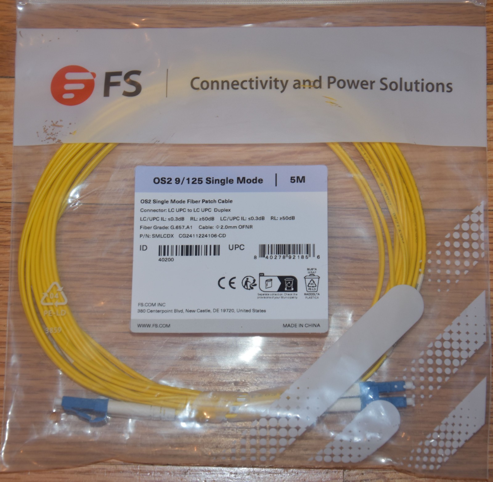 FS.com 5 Meter – 16 FT LC/LC 9/125 Duplex Single Mode Fiber Patch Panel New