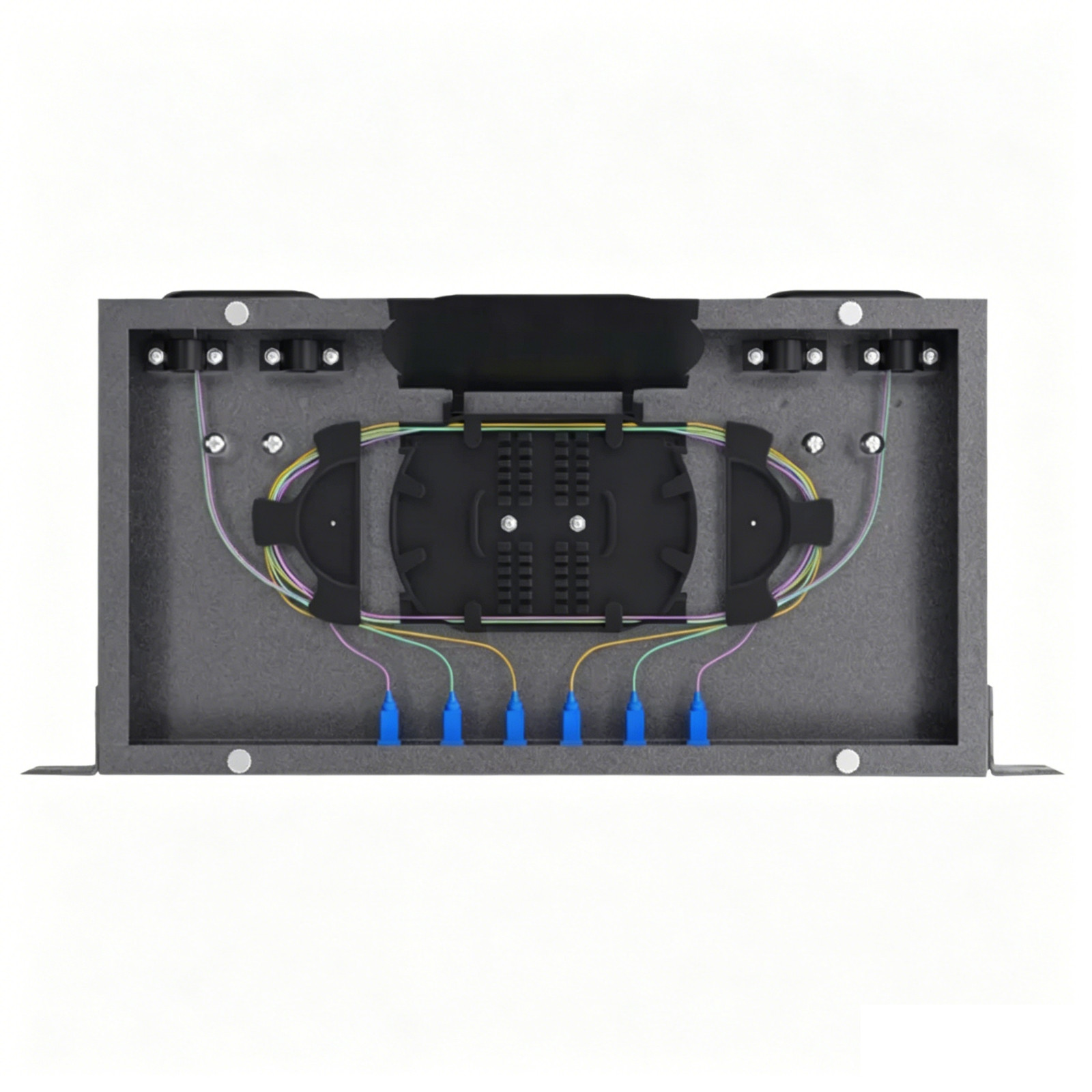 1U 19″ 6 Port Fiber Optic Patch Panel Box FTTH SC/FC/LC/ST UPC Adapters Pigtails