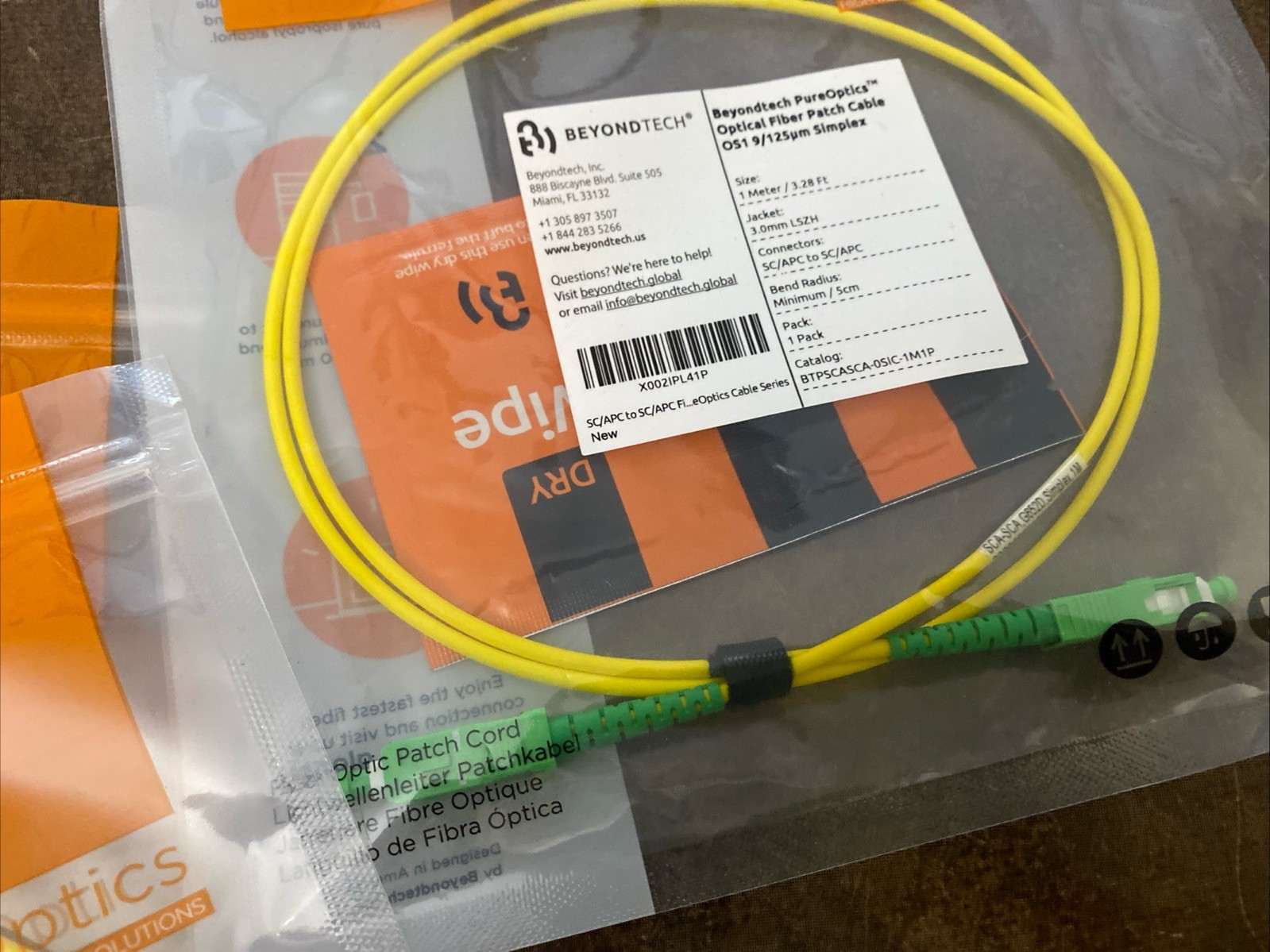 3 Pack – 1M SC/APC to SC/APC Fiber Optic Simplex Singlemode Optical Patch Cable