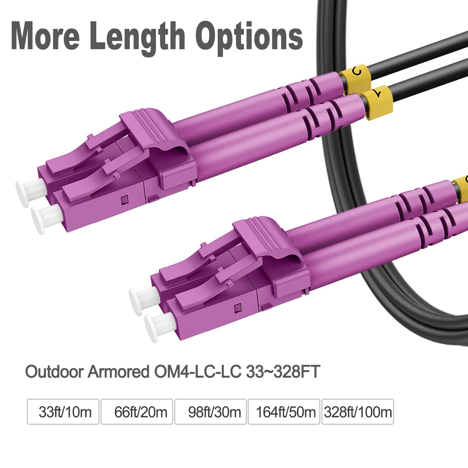 30m/98ft OM4 LC to LC Fiber Patch Cable Outdoor Armored，Outdoor Fiber Optic C…