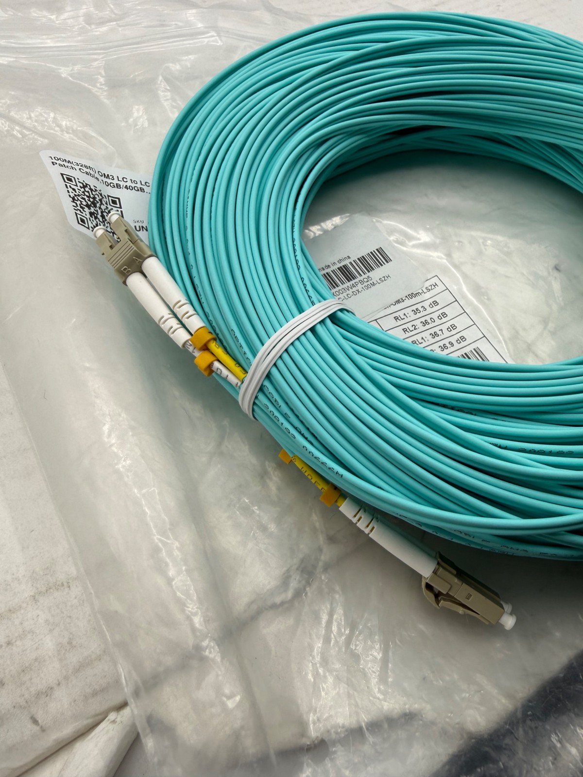 100M(328ft) OM3 LC to LC Fiber Patch Cable,10GB/40GB Multimode Duplex 50/125µm