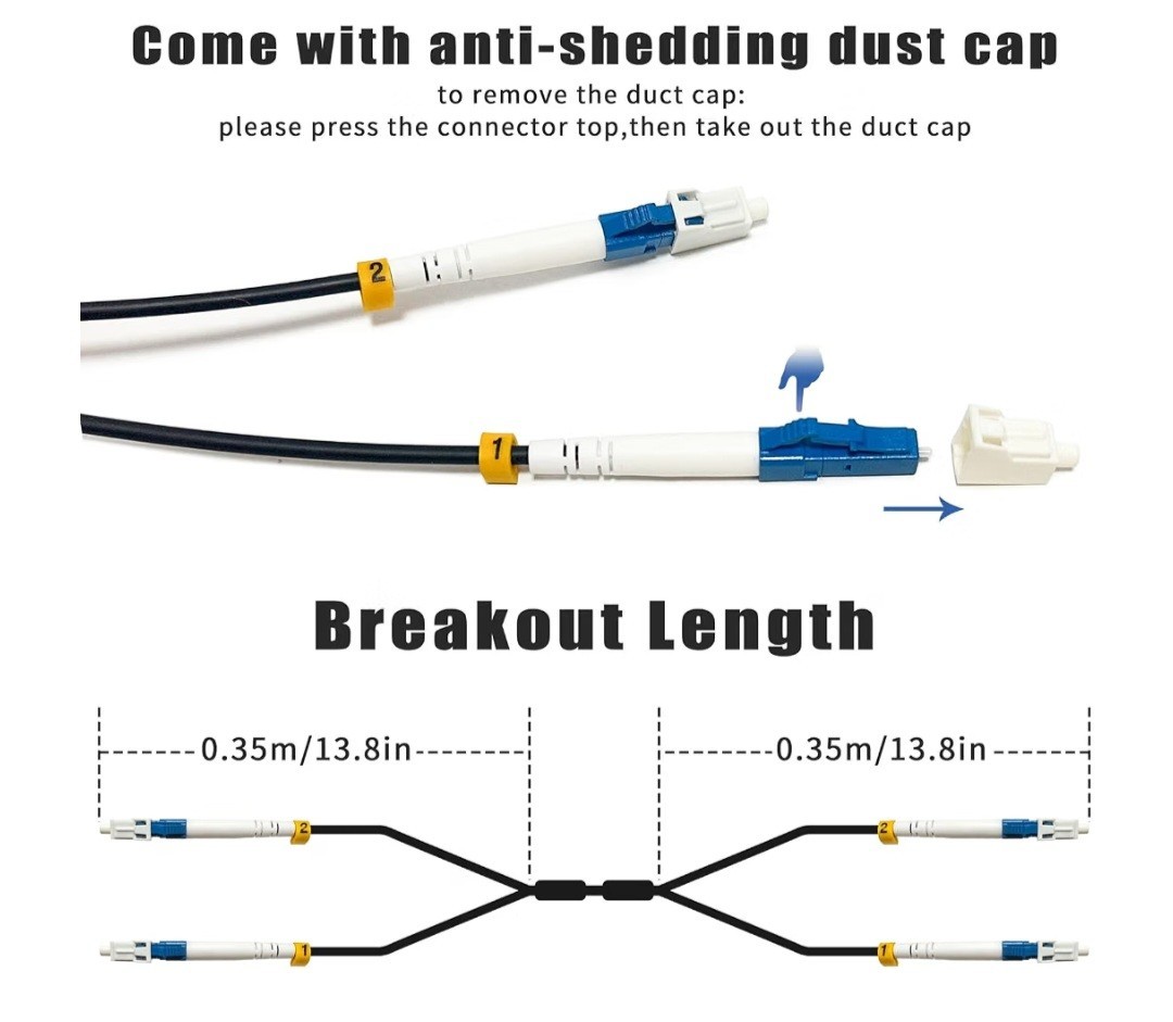 100ft/30m LC to LC Armored Outdoor Fiber Optic Cable, Single Mode Duplex…