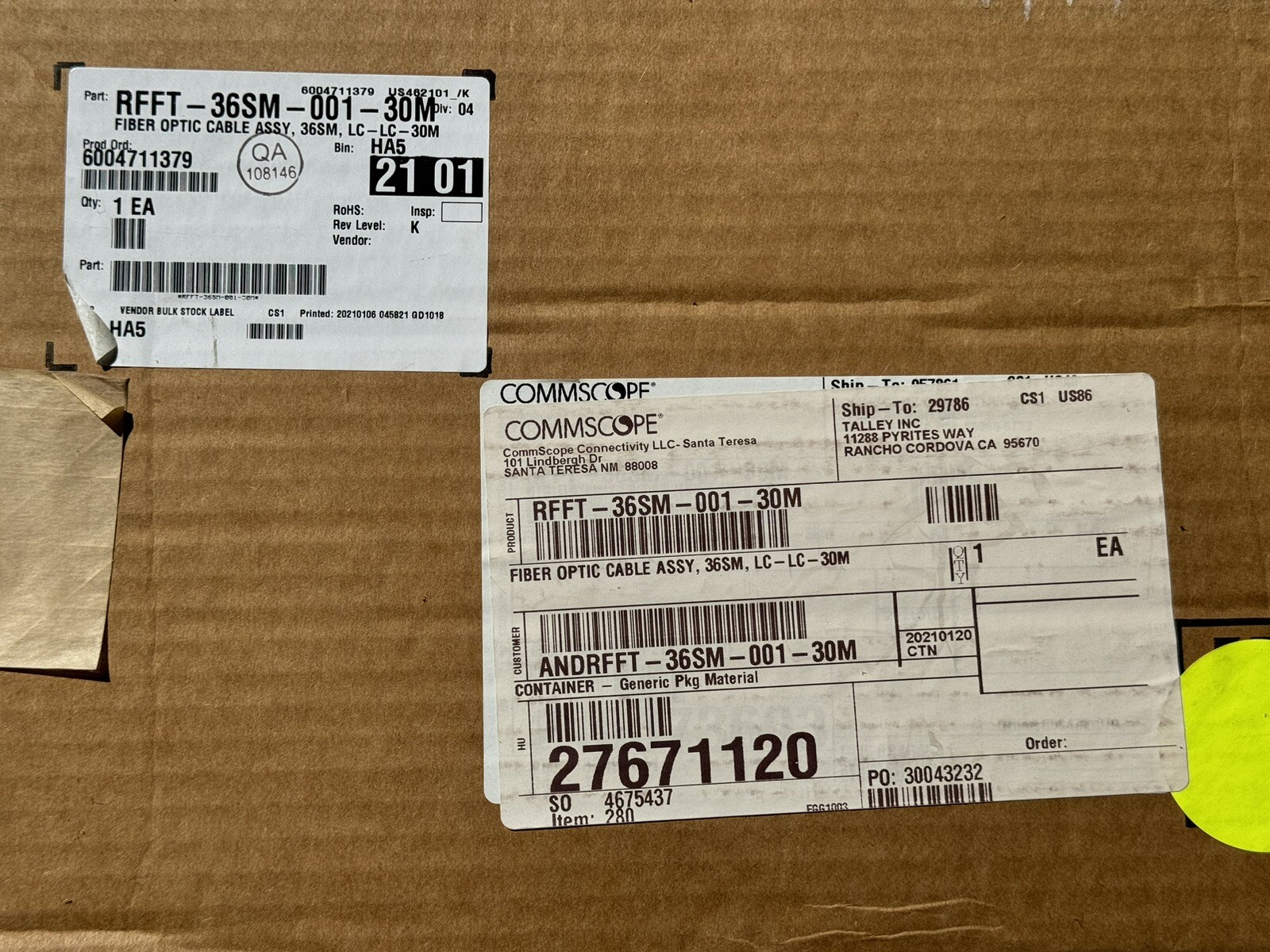 COMMSCOPE RFFT-36SM-001-30M HELIAX FIBERFEED DISCRETE WIRELESS FIBER CABLE 98ft