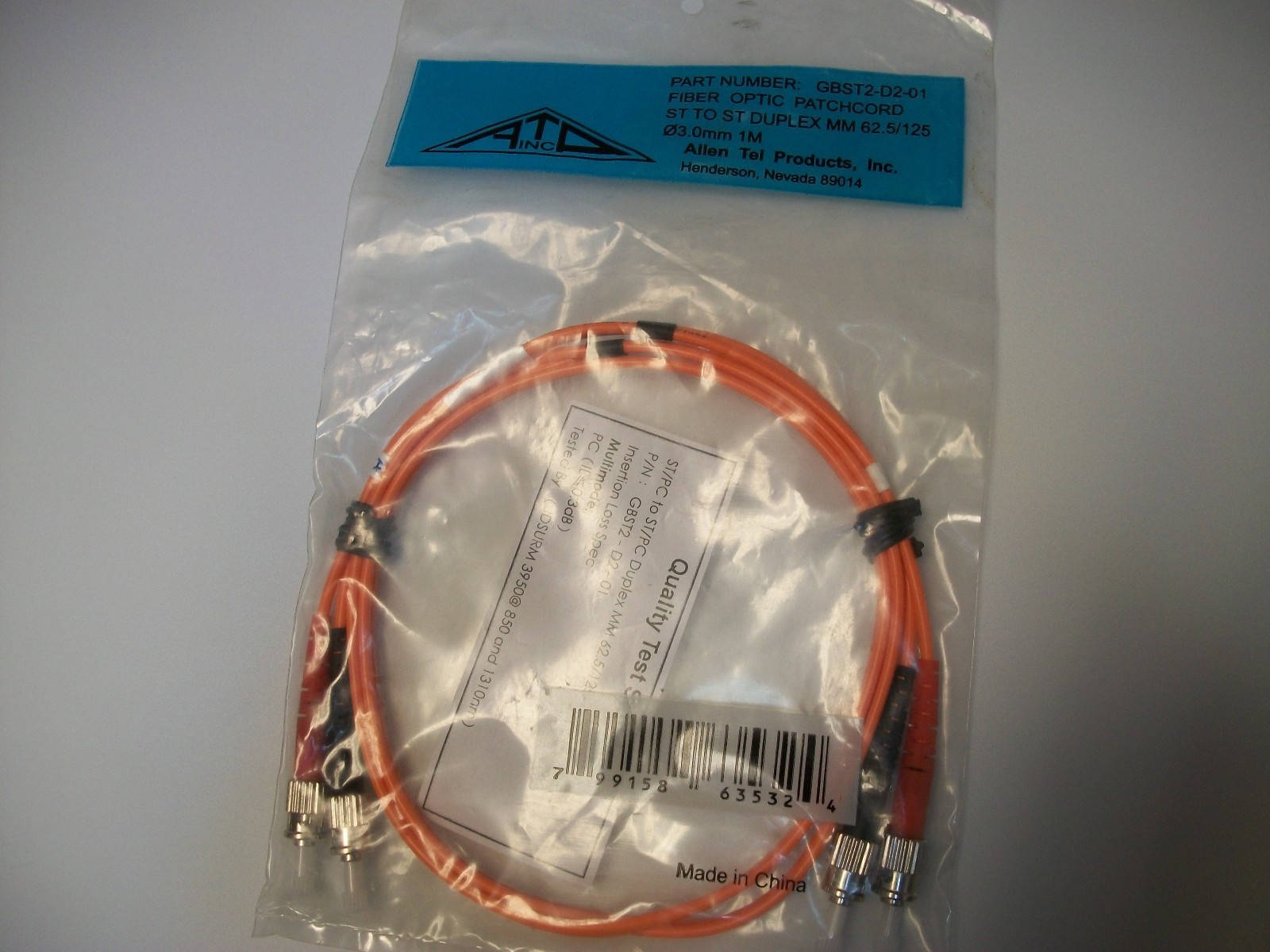 Allen Tel Gbst2-D2-01 3 Ft. St To St Duplex Mm 62.5/125 (New) (Lot Of 1)