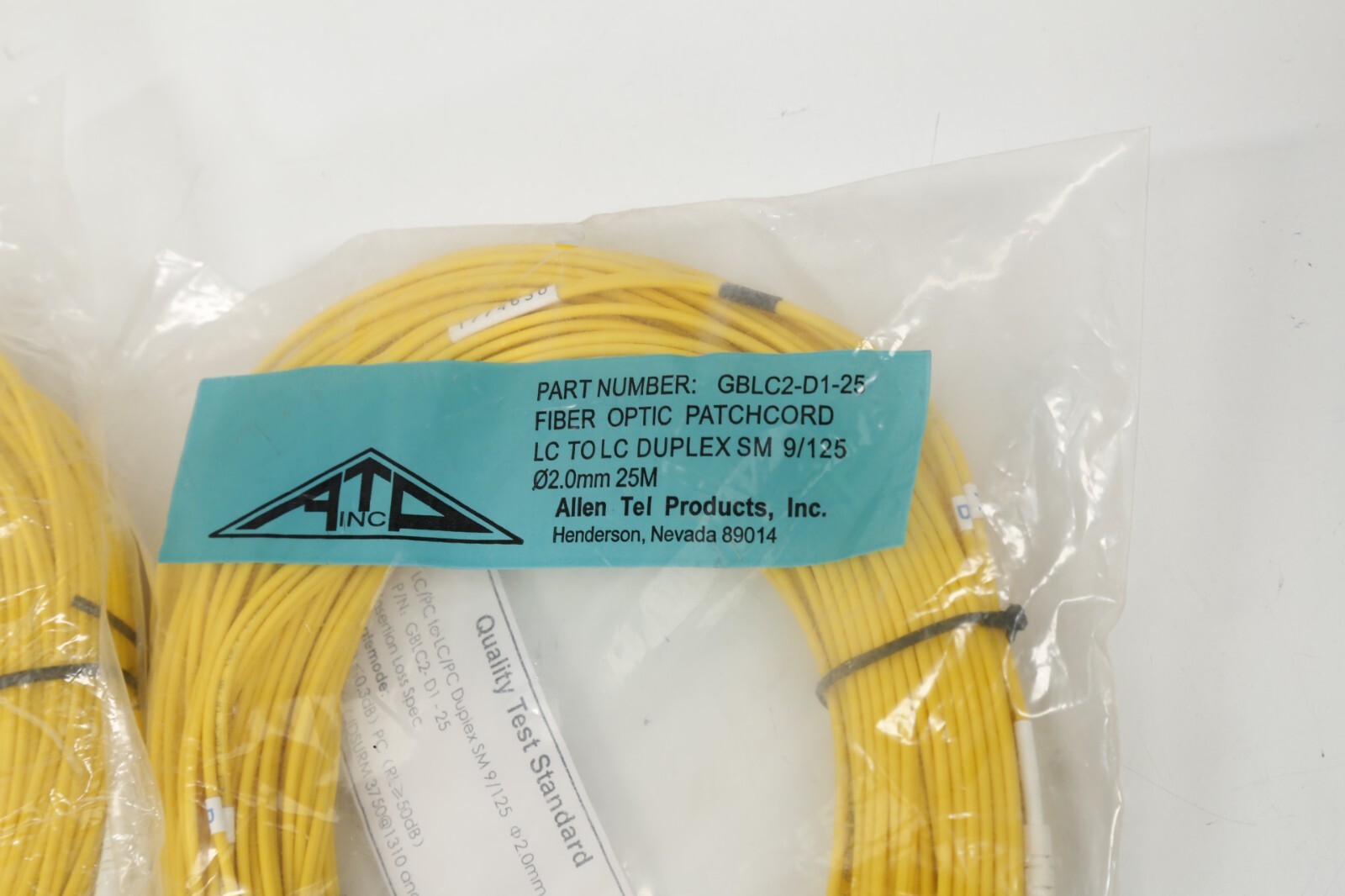 LOT of 3 Allen Tel Singlemode Duplex LC to LC Fiber Optic Patch Cords
