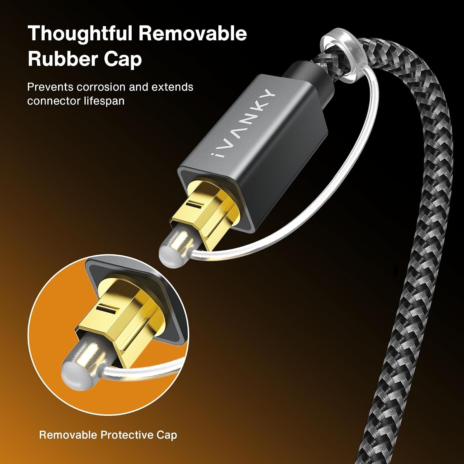 IVANKY Optical Audio Cable 6ft | Toslink Fiber Optic S/PDIF | Gold-Plated