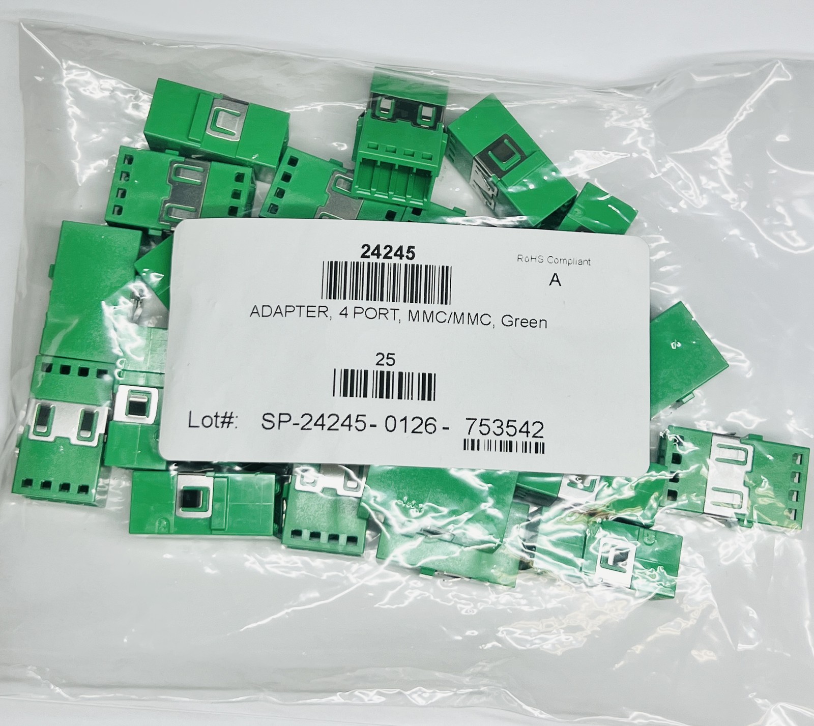 USCONEC 24245 MMC/MMC 4 Port Fiber Optic Adapter Green New Bag of 25 Each