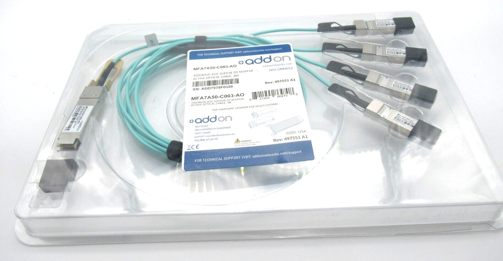 Mellanox Addon 100GBase-AOC QSFP28 4xSFP28 Active Optical Cable MFA7A50-C003 OEM