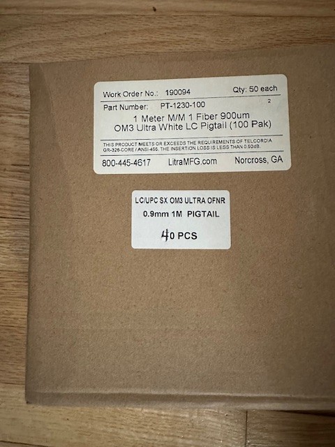 40 Piece 1M 50/125 UPC MultiMode Simplex 900UM Fiber Optic Pigtail Clear