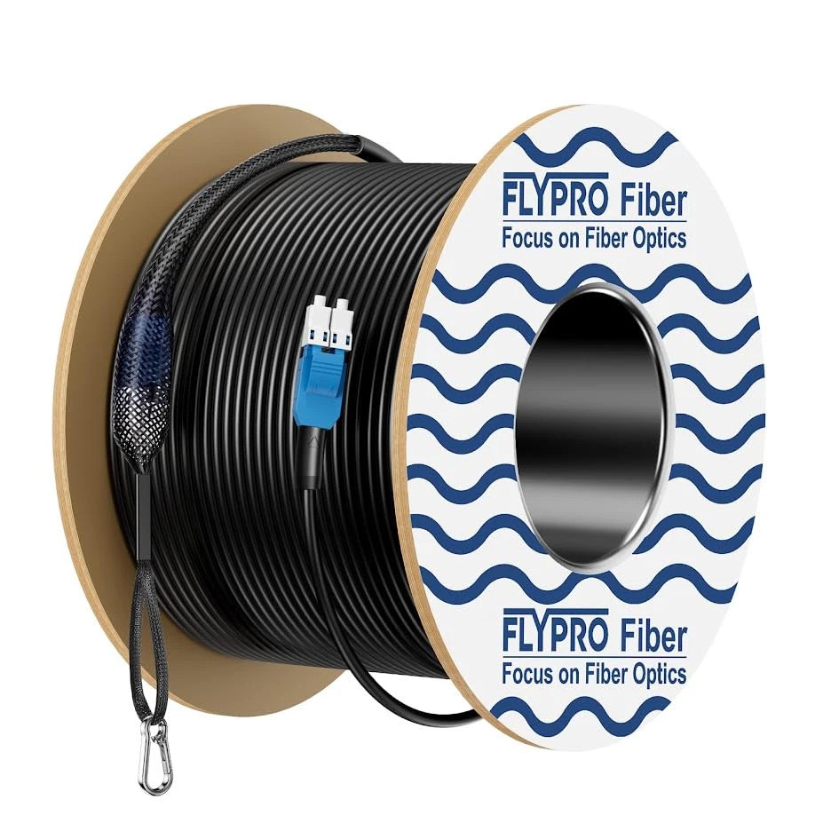 – 150M/492Ft Industrial TPU OS2 LC to LC Outdoor Armored Fiber Optic Cable, Dupl