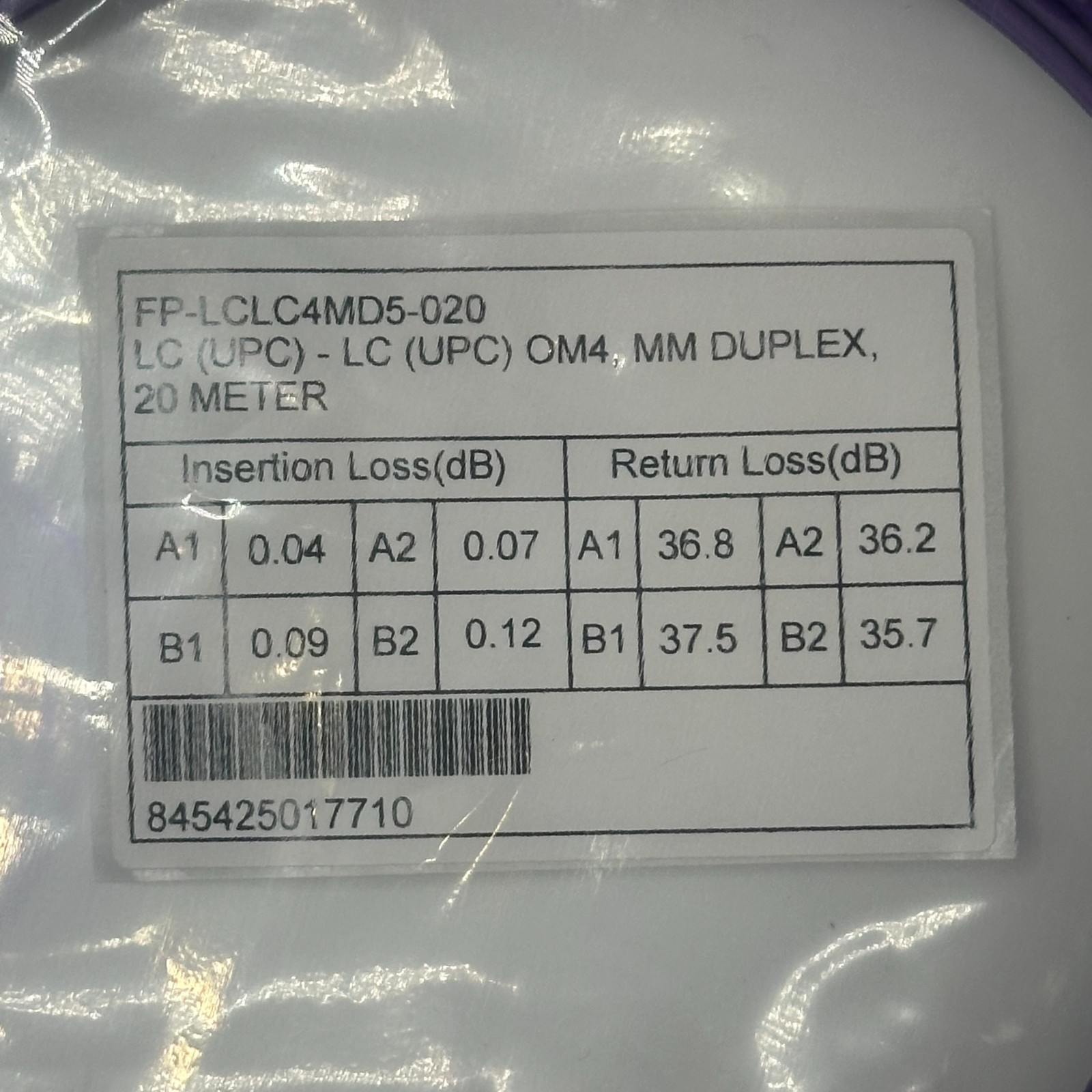 OM4 | 20 Meters | LC to LC | Multi-mode Fiber | Violet | 50/125 | Networx
