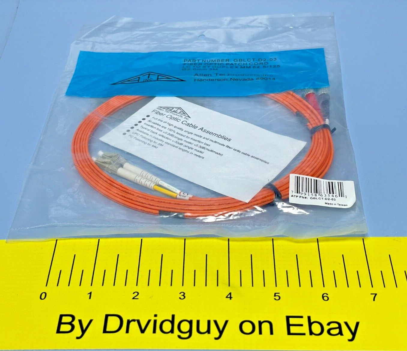 Allen Tel Products GBLCT-D2-03 Fiber Optic Patchcord; LC to ST Duplex