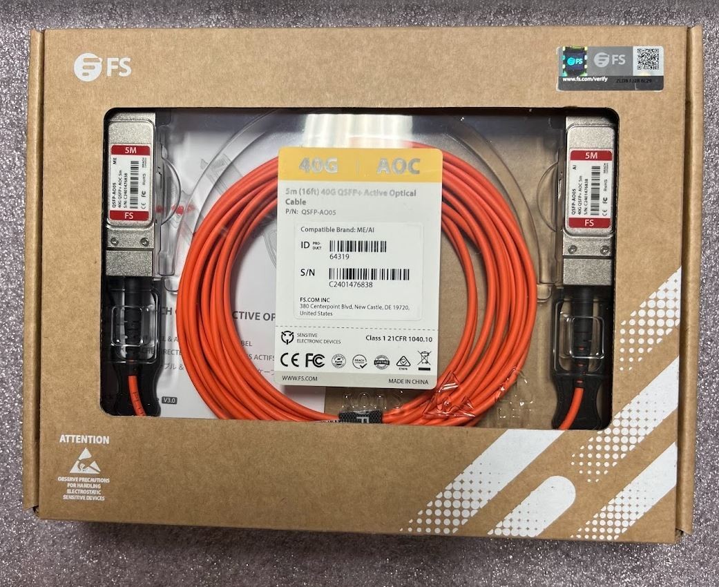 FS.com 3m (10ft) 40G QSFP+ Active Optical Cable QSFP-AO03 New T9-A12