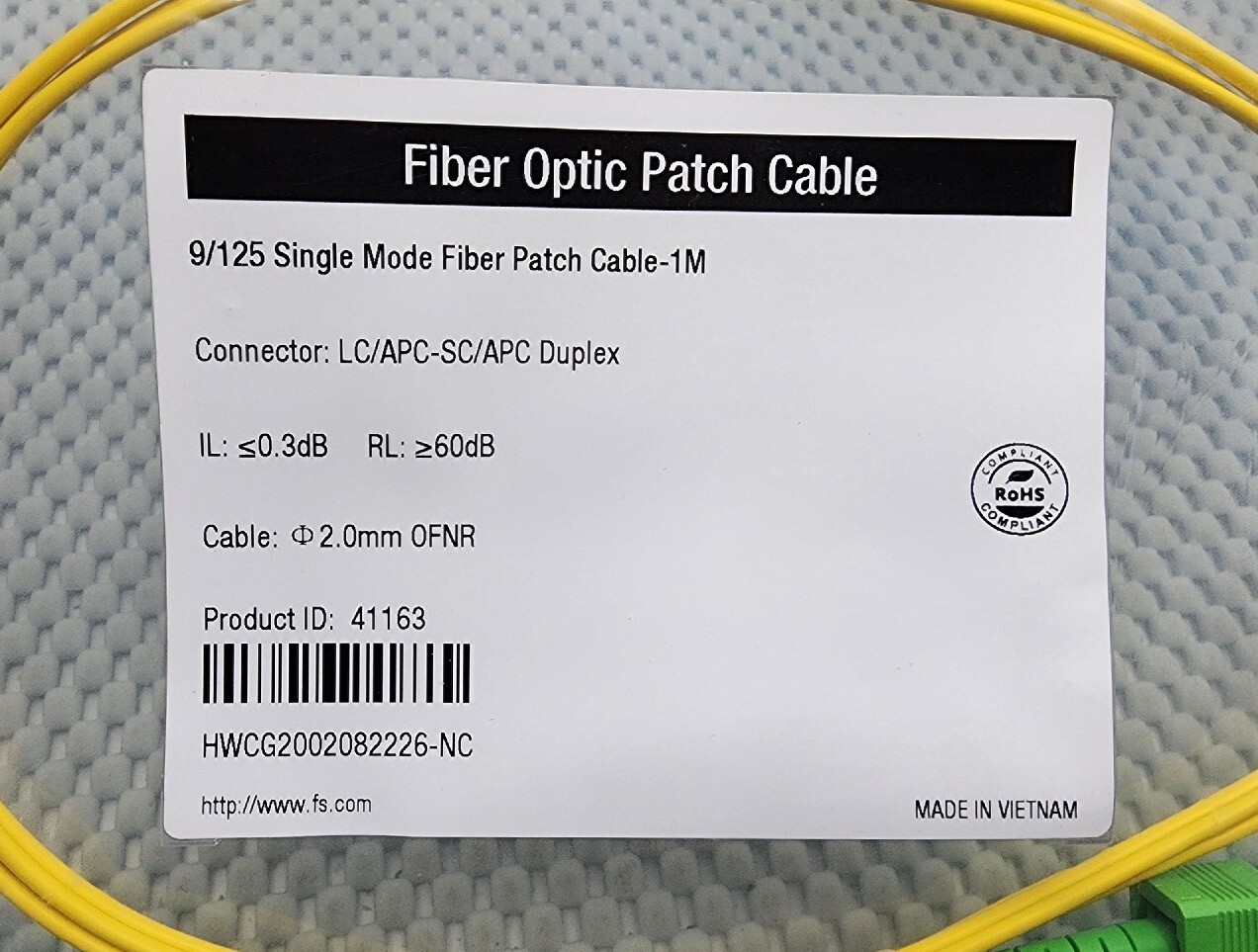 9/125 Duplex Singlemode Fiber Optic Cable Patch Cord Jumper 1M LC/APC-SC/APC