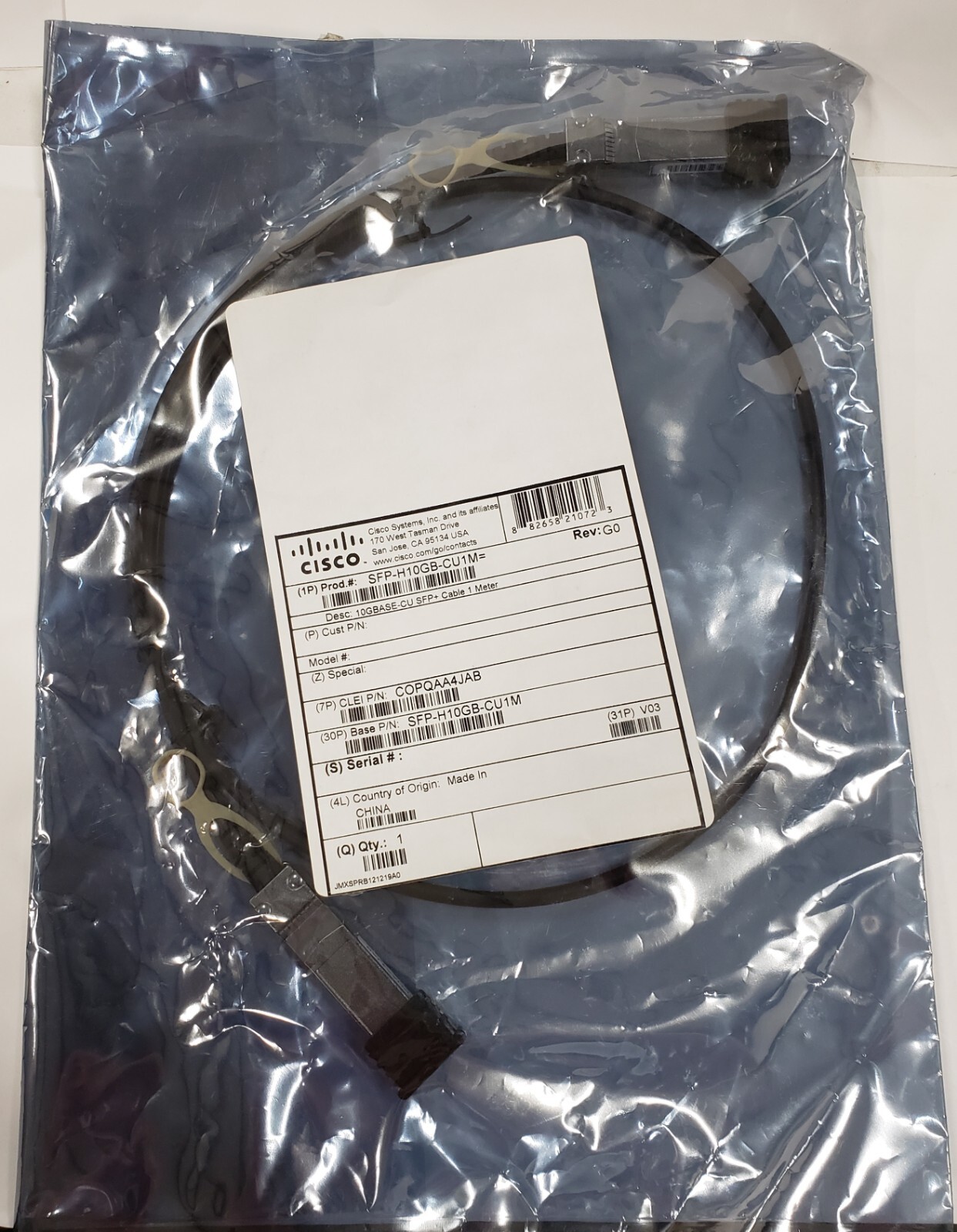 NEW SEALED Cisco SFP-H10GB-CU1M Twinax Copper Cable 37-0960-03 *FREE USA SHIP!*