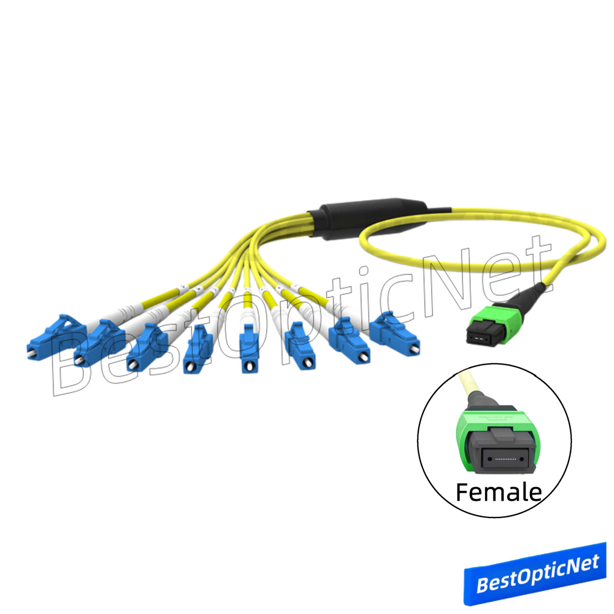 1-15m MPO to LC OS2 SM 8 or 12 Core Breakout Fan Fiber Optic Patch Cord Cable