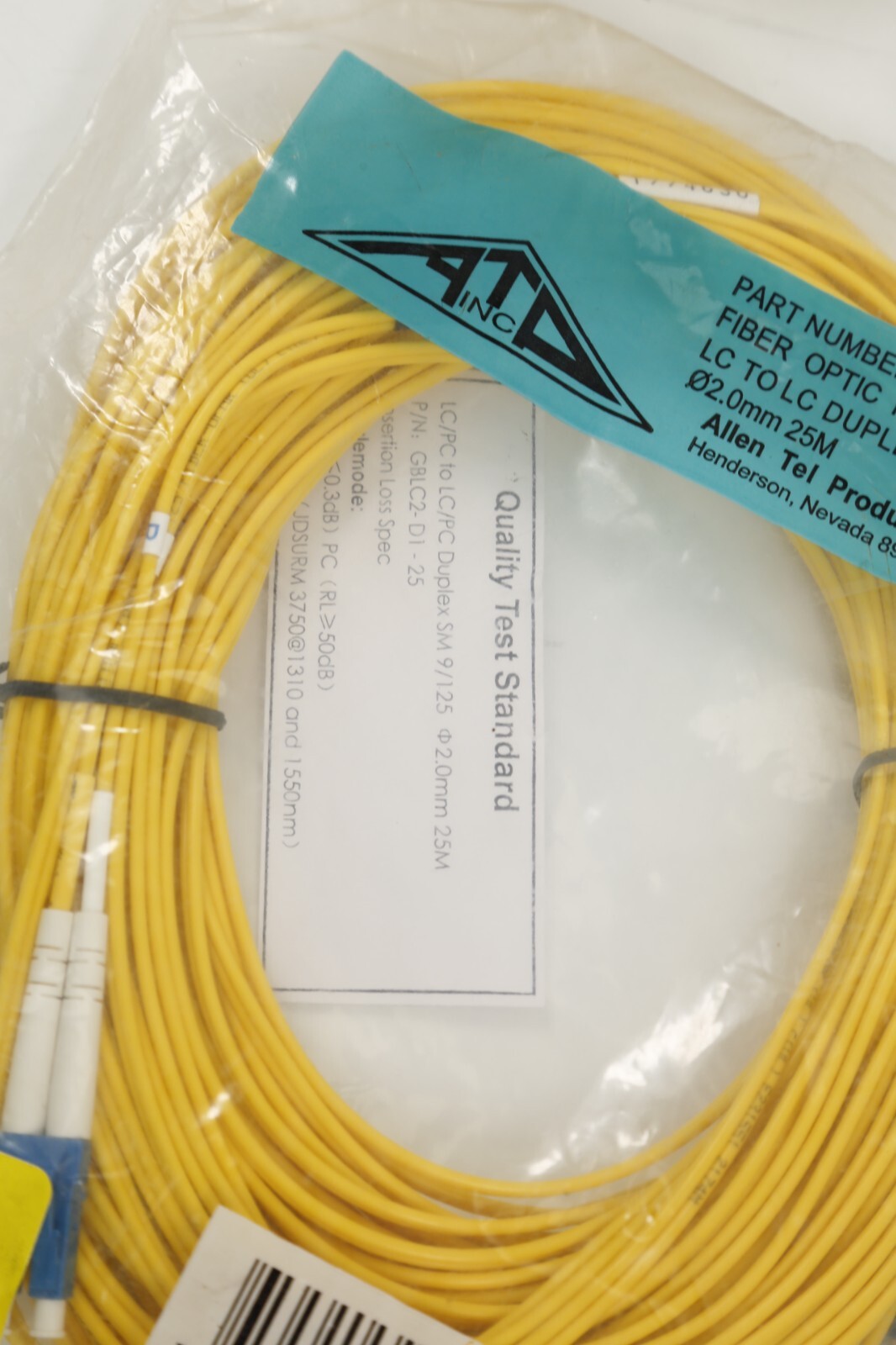 LOT of 3 Allen Tel Singlemode Duplex LC to LC Fiber Optic Patch Cords