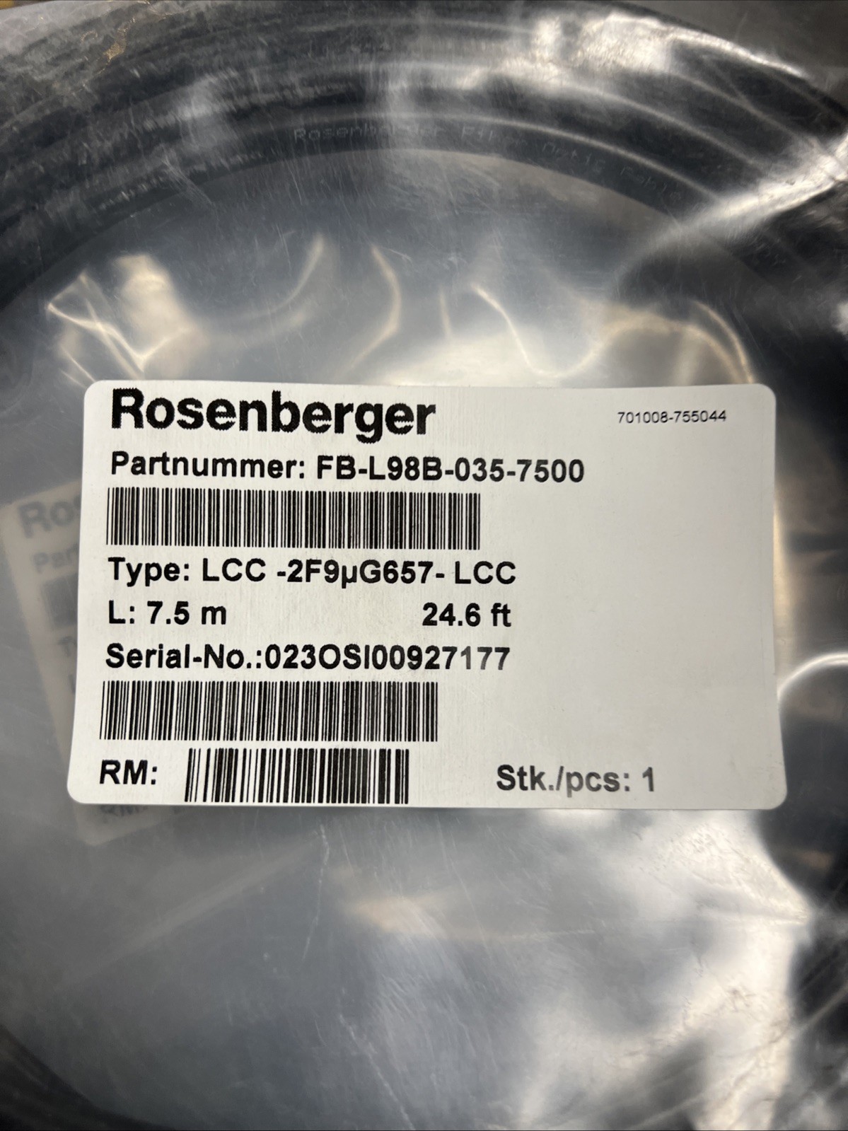 FB-L98B-035-7500 – Rosenberger Ruggedized Single Mode Fiber Jumper 7.5M