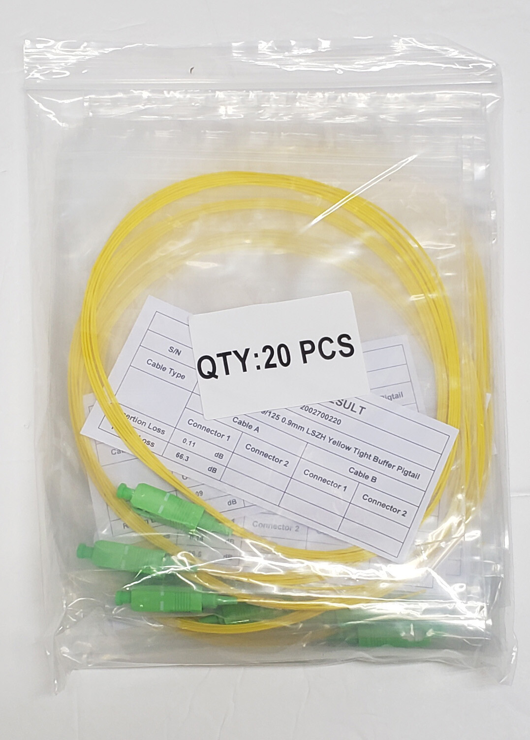 20 Pack – SC/APC Singlemode 9/125 900um Yellow Simplex Pigtails 3 meters Single