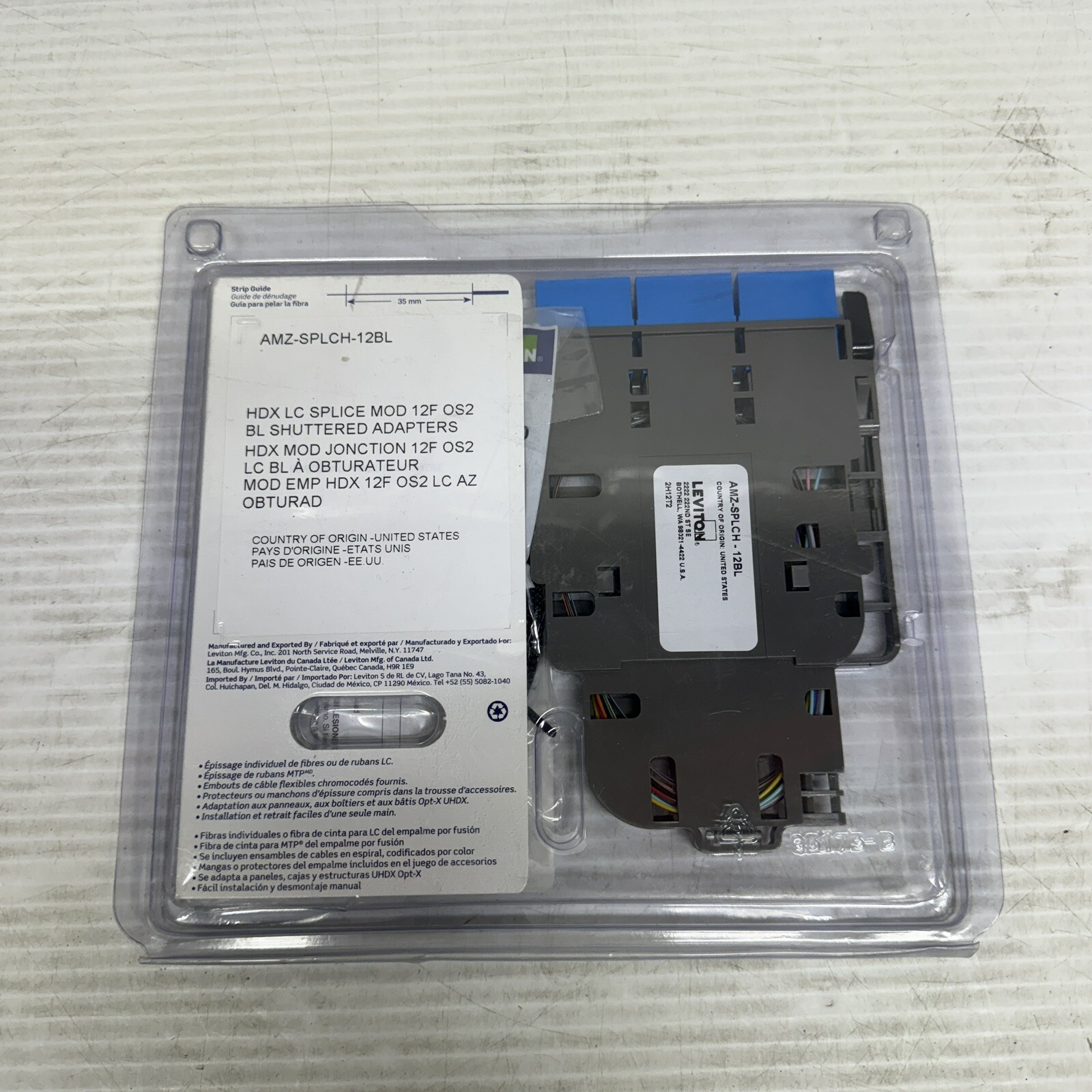 NEW Leviton SPLCH-12BL HDX Splice Module 12F OS2 BL SHUTTERED
