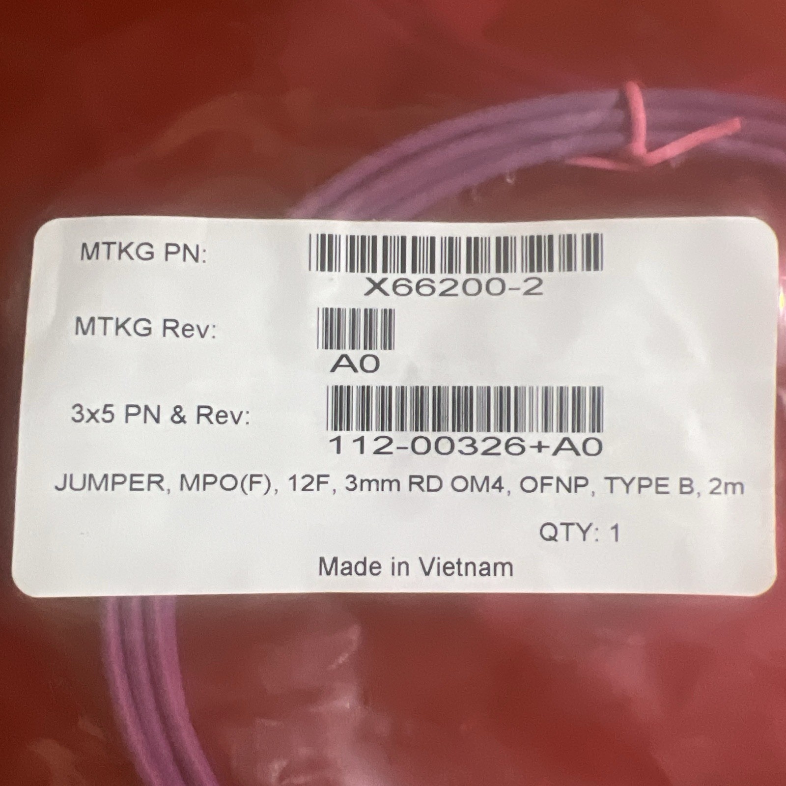 MPO Fiber Optic Cable 2M/6FT – Enterprise Grade | NetApp X66200 **LOT OF 12**