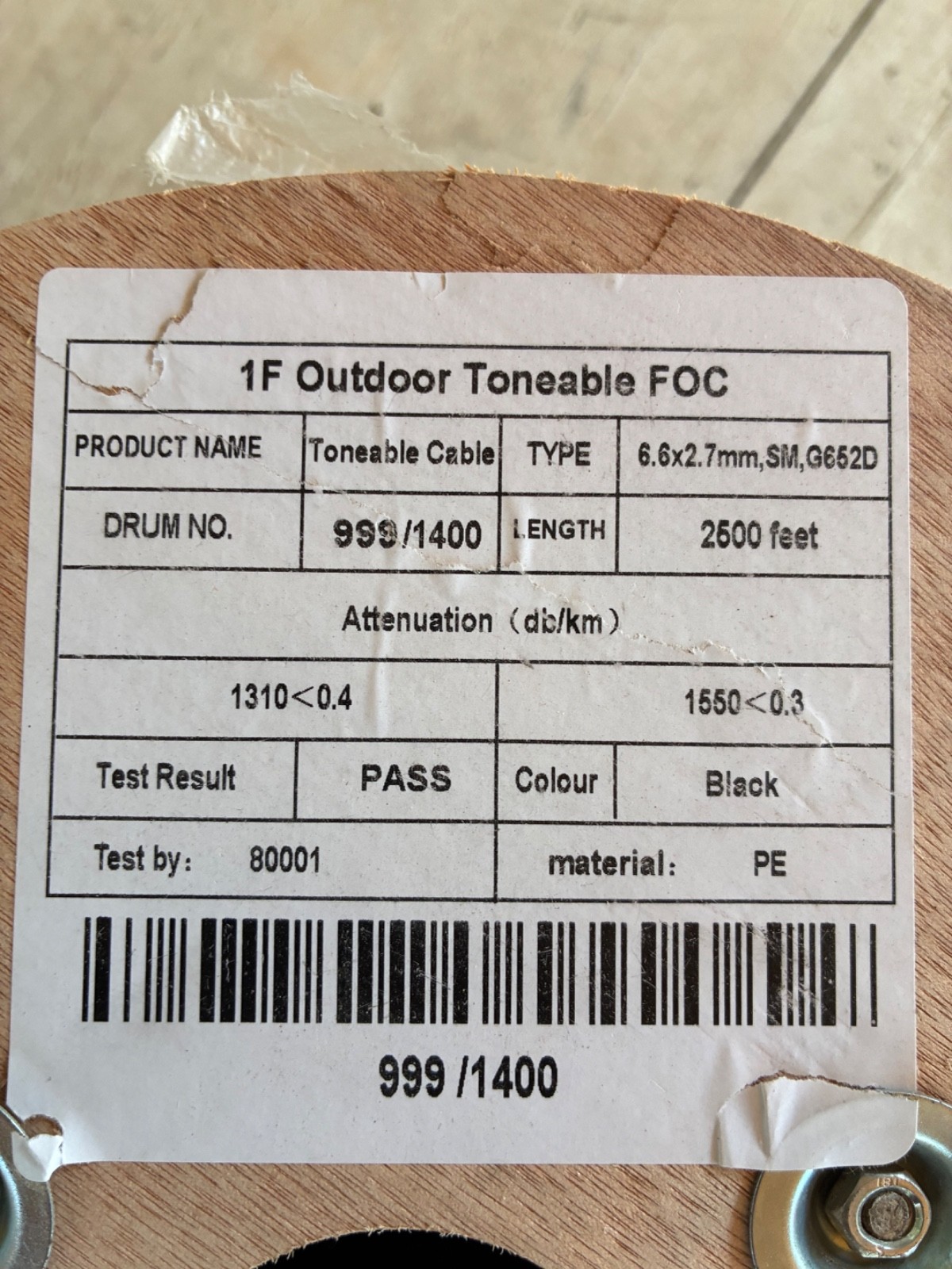 1F Outdoor Toneable FOC Fiber Optic Cable 2500 ft. 6.6×2.7mm SM G652D