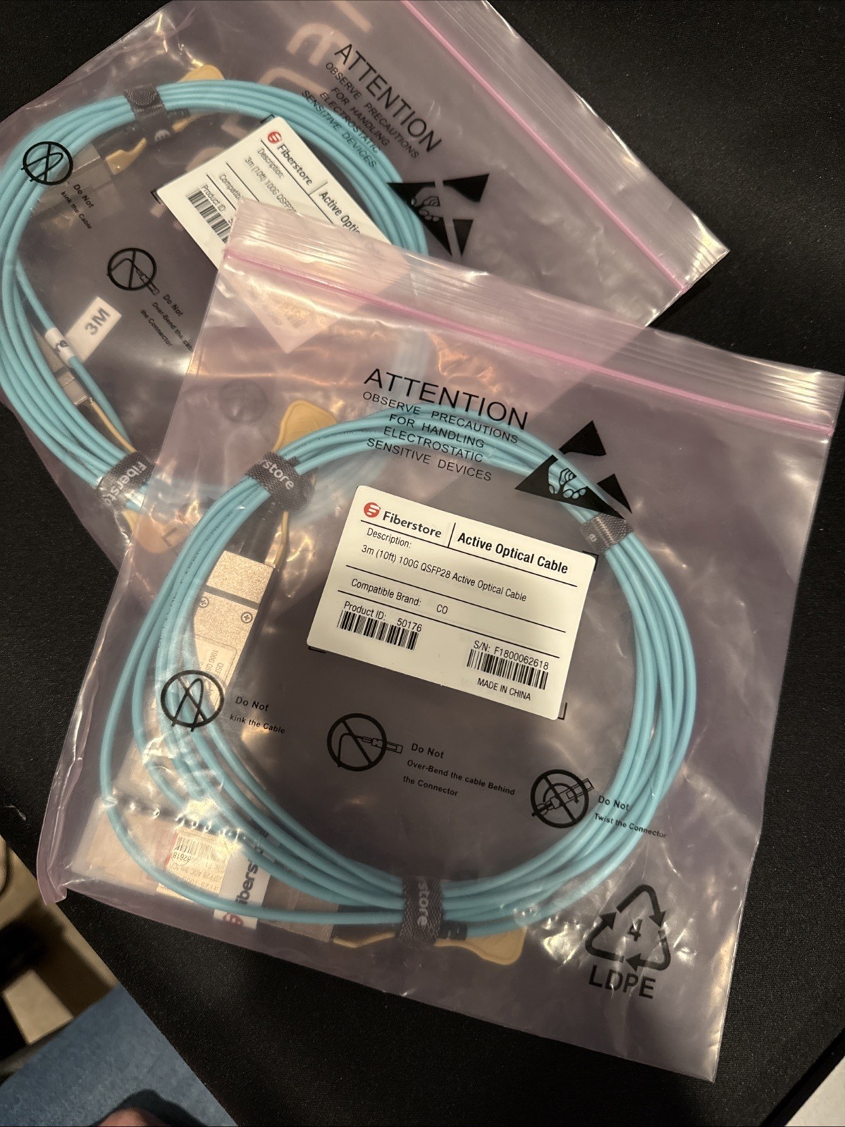 Fiberstore Active Optical Cable 3m 100g QSFP28