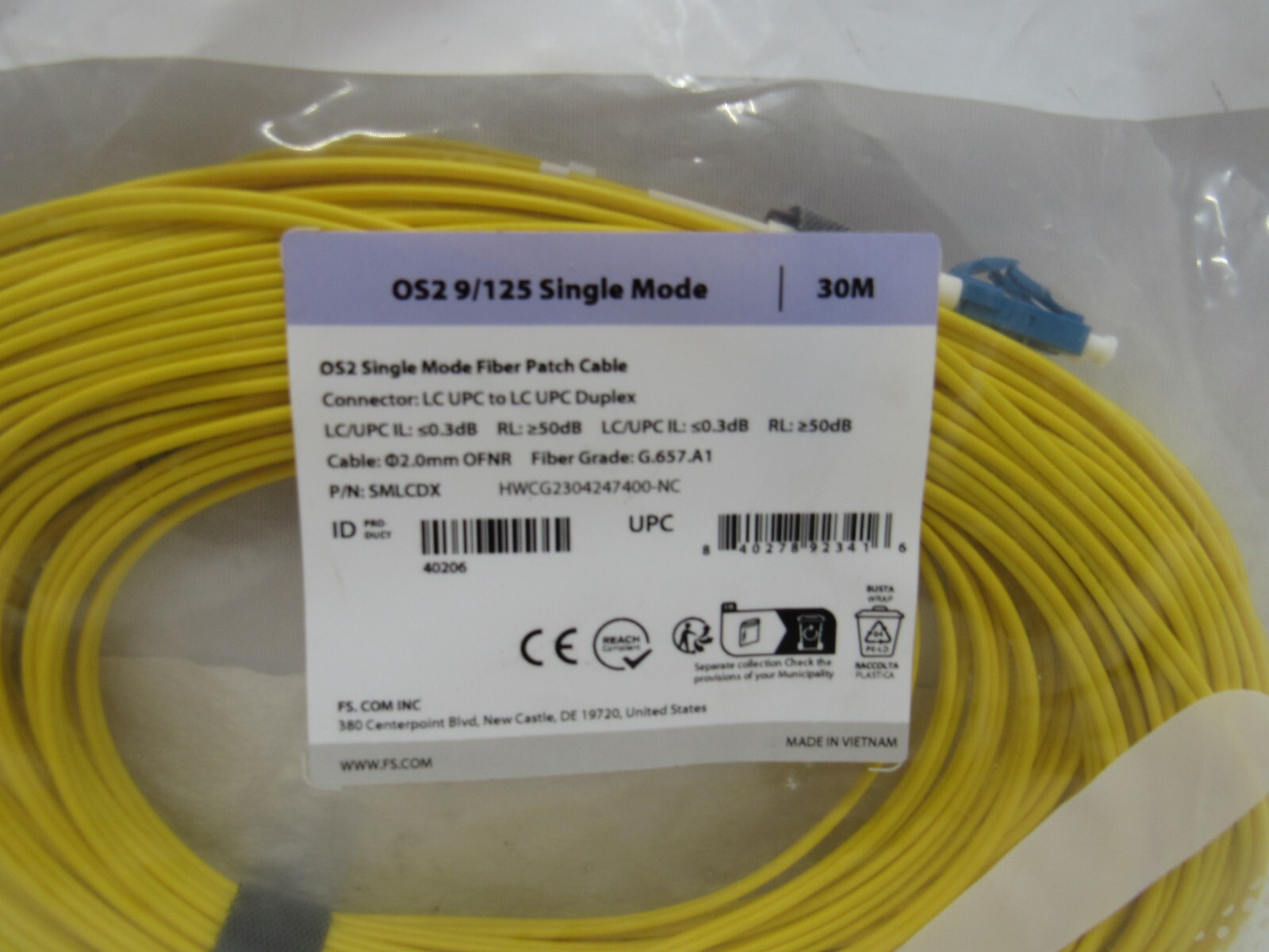 FS OS2 Singe Mode Fiber Patch Cable OS2/125 Single Mode 30M