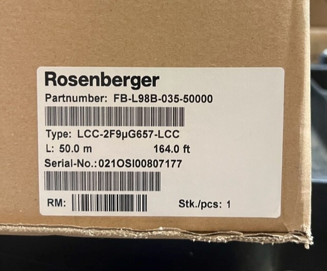 FB-L98B-035-50000 Rosenberger Ruggedized Single Mode Fiber Jumper 50M