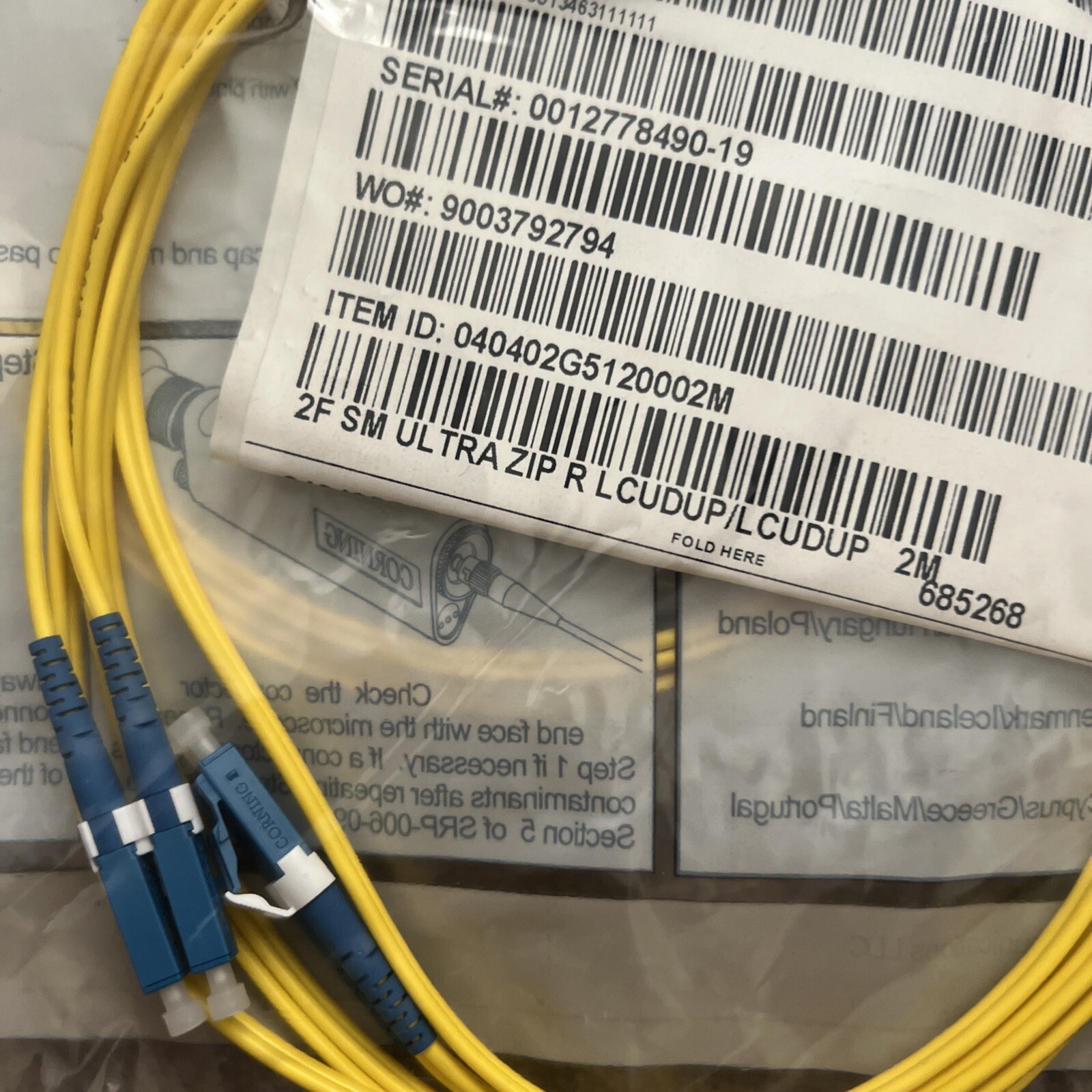 Corning Fiber Optic Cable Assembly 2F SM Ultra Zip R LCUDUP/LUCDUP 2M