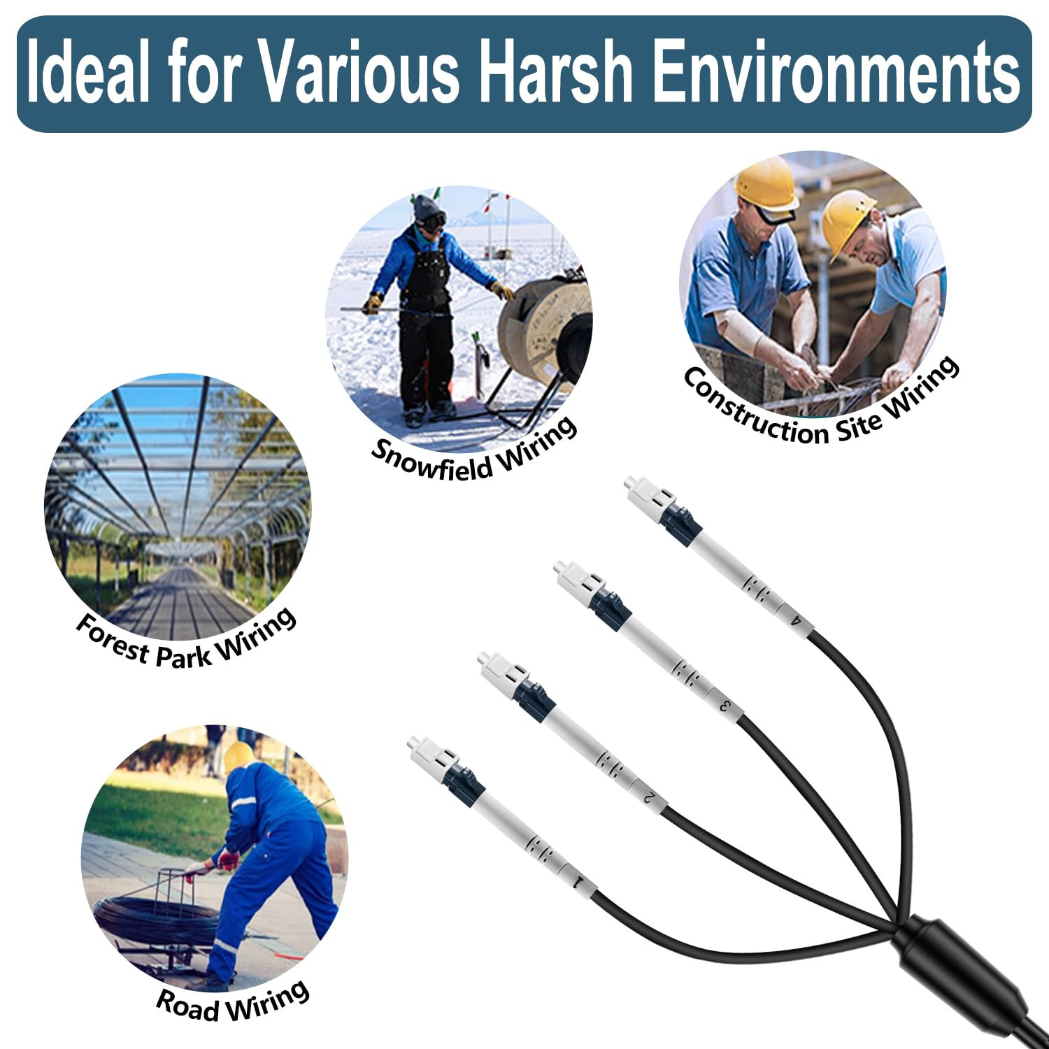 Flyprofiber- OS2 LC to LC Outdoor Armored Fiber Optic Cable 4 Core, 4 Strands Si