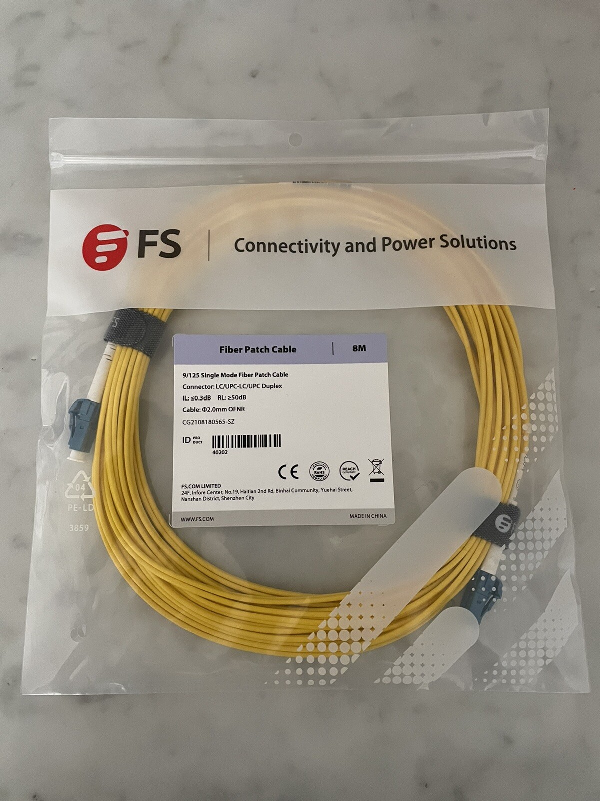 FS Single Mode Fiber Patch Cable 8M 9/125