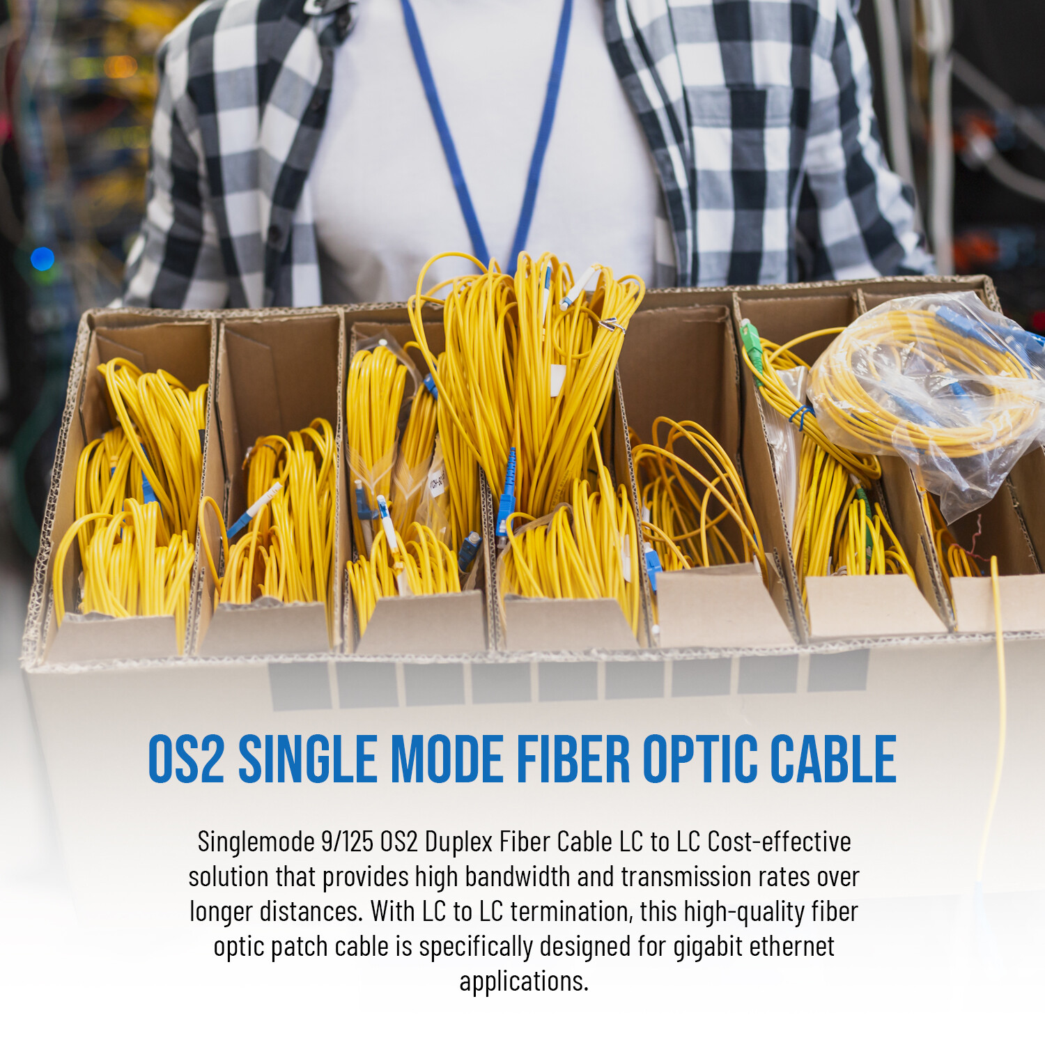 OS2 LC to LC Fiber Optic Patch Cable Single Mode Duplex Yellow 9/125 SMF 1M-15M