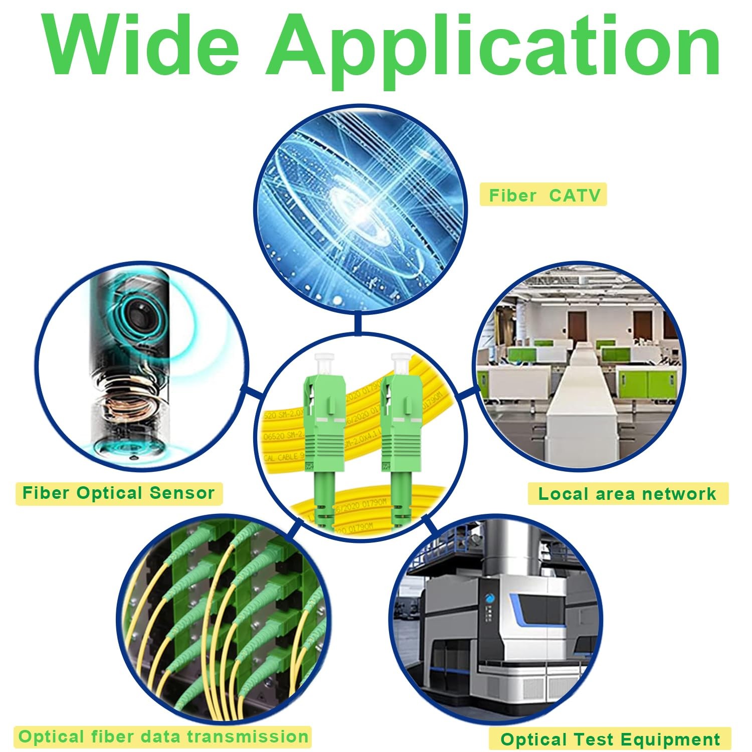 20m OS2 SC/APC To SC/APC Optic Fiber Cable Single Mode Simplex Yellow 66ft