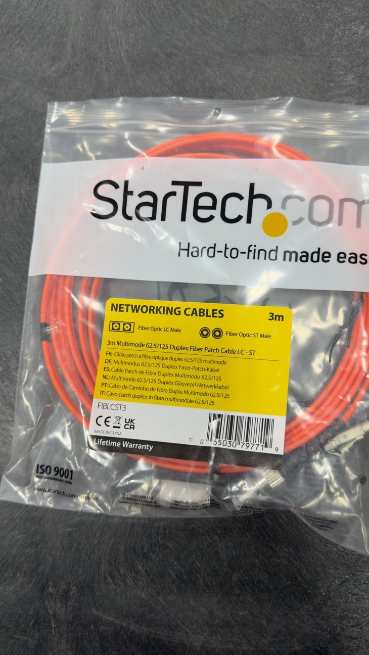 Duplex Fiber Optic Patch Cable LC Male ST Male FIBLCST3 Multimode 62.5/125 3M