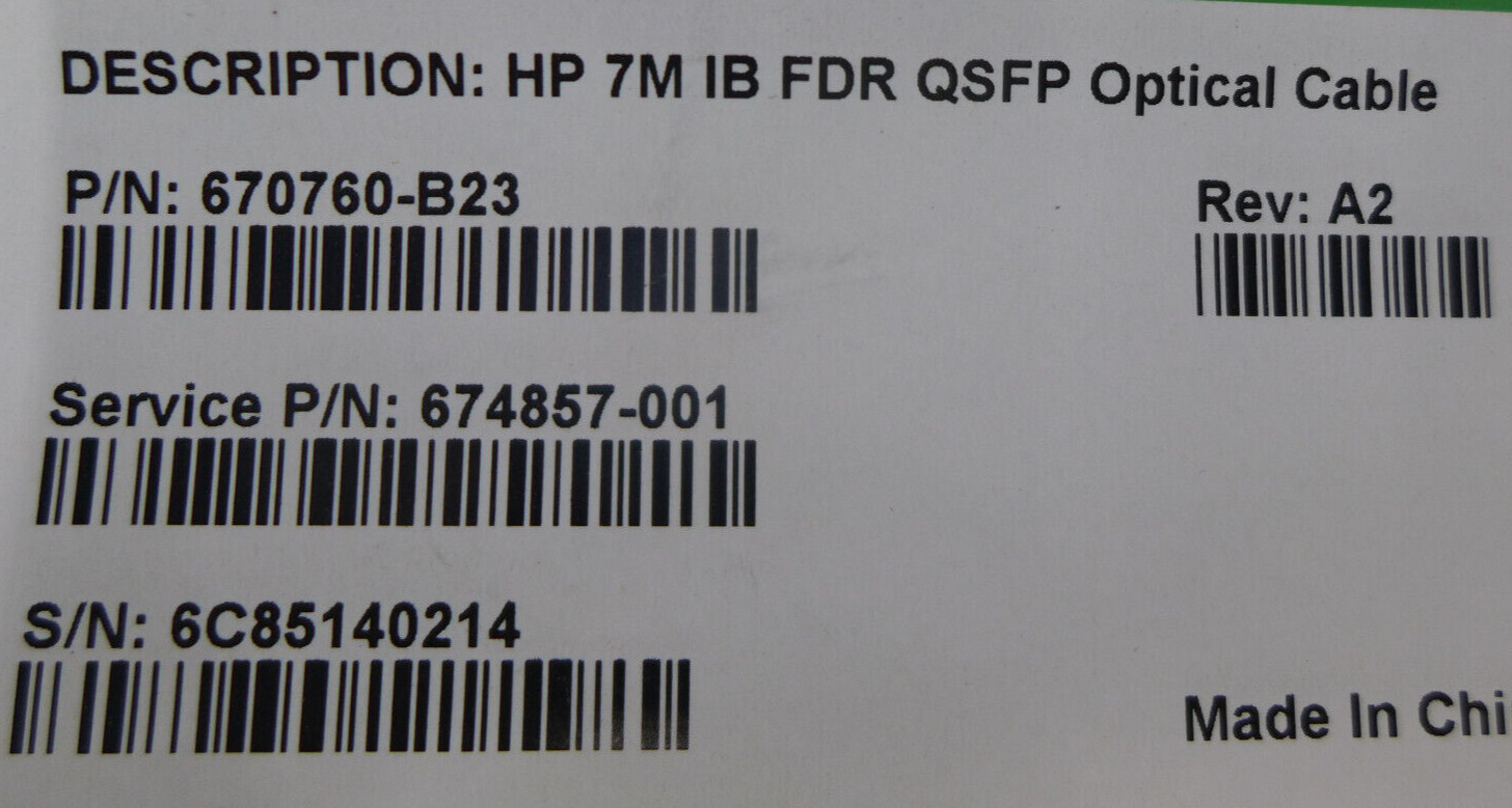 NEW Mellanox 7M FDR QSFP Optical Cable 670760-B23