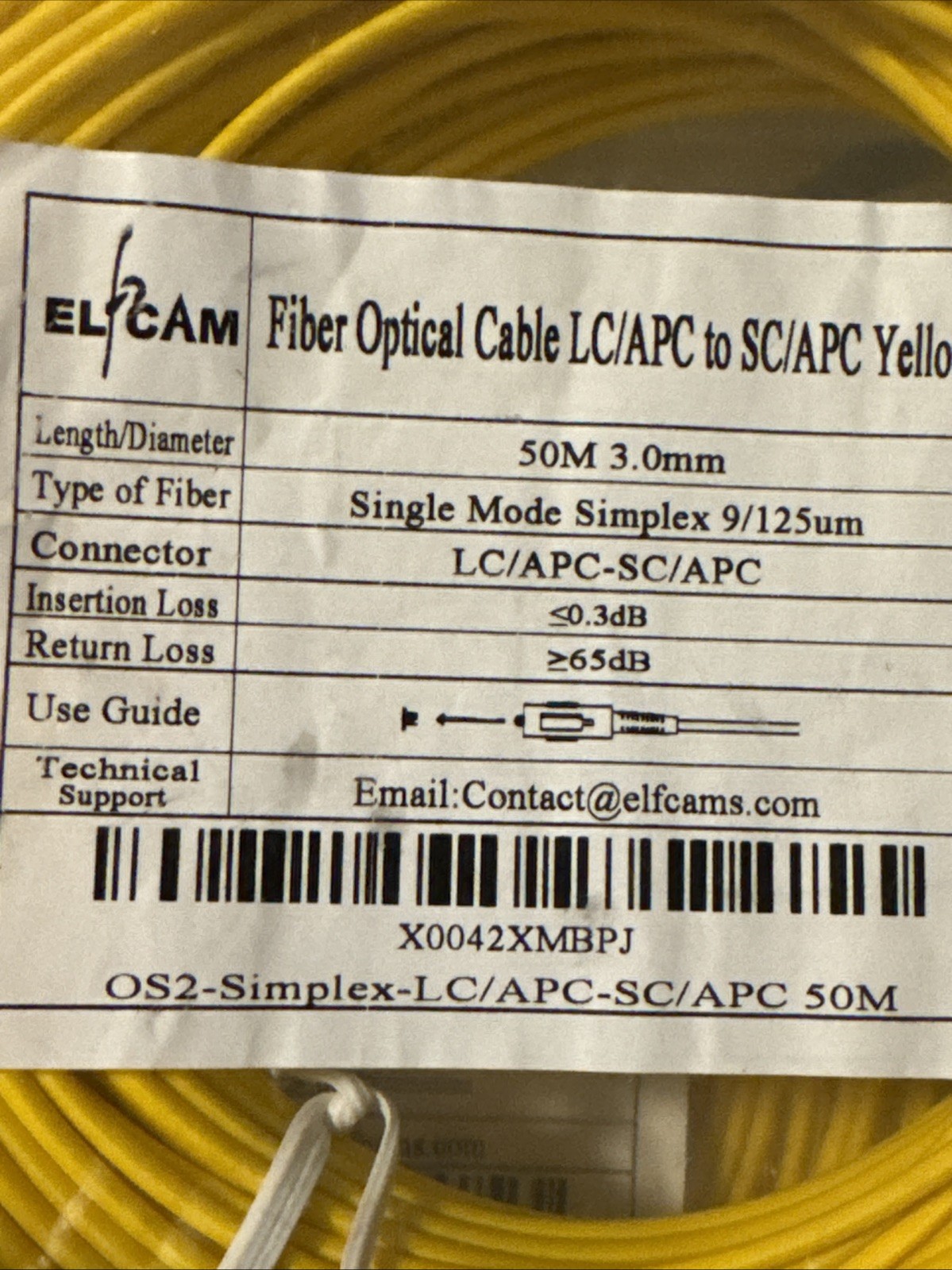 50m SC/APC to LC/APC Single-Mode Simplex Fiber Optic Cable 9/125 μm LSZH