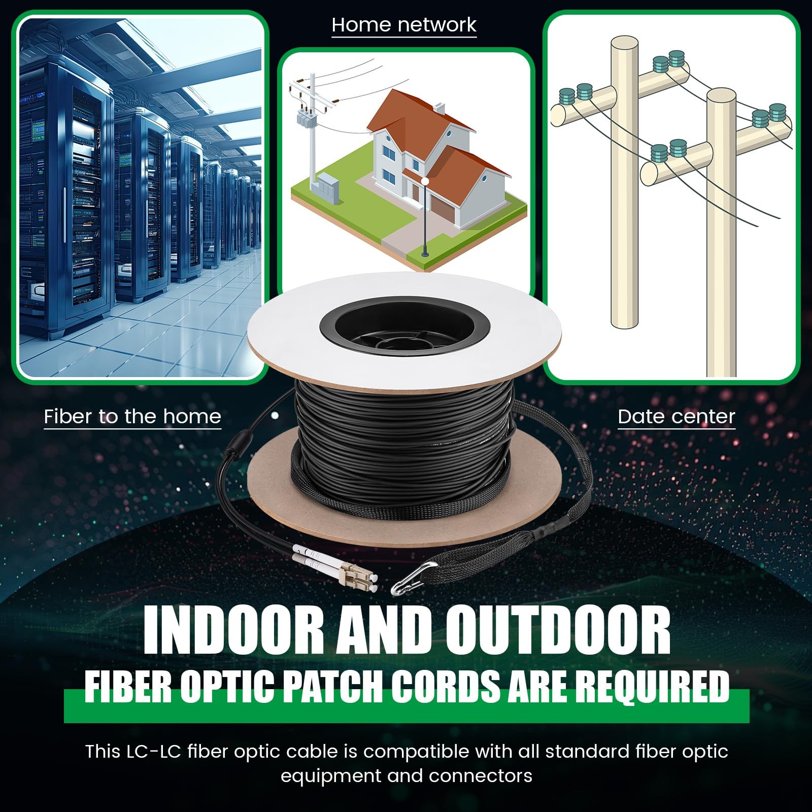 500Ft OM3 LC to LC Outdoor Armored Fiber Optic Cable 10GB Duplex 50/125Um