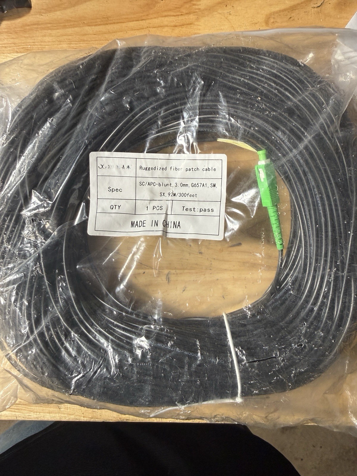 G657A1 300FT Ruggedized Fiber Patch Cable SC/APC-Blunt 3.0mm Black