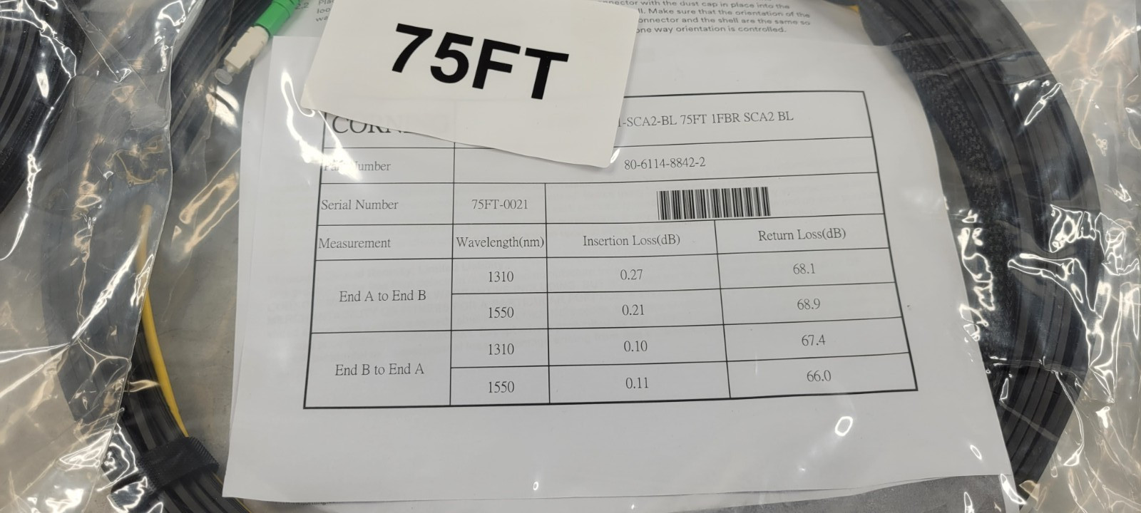 (QTY. 15) CORNING 3M Clear Fiber Drop Patch Cord SF SC/APC 75FT BLACK NEW
