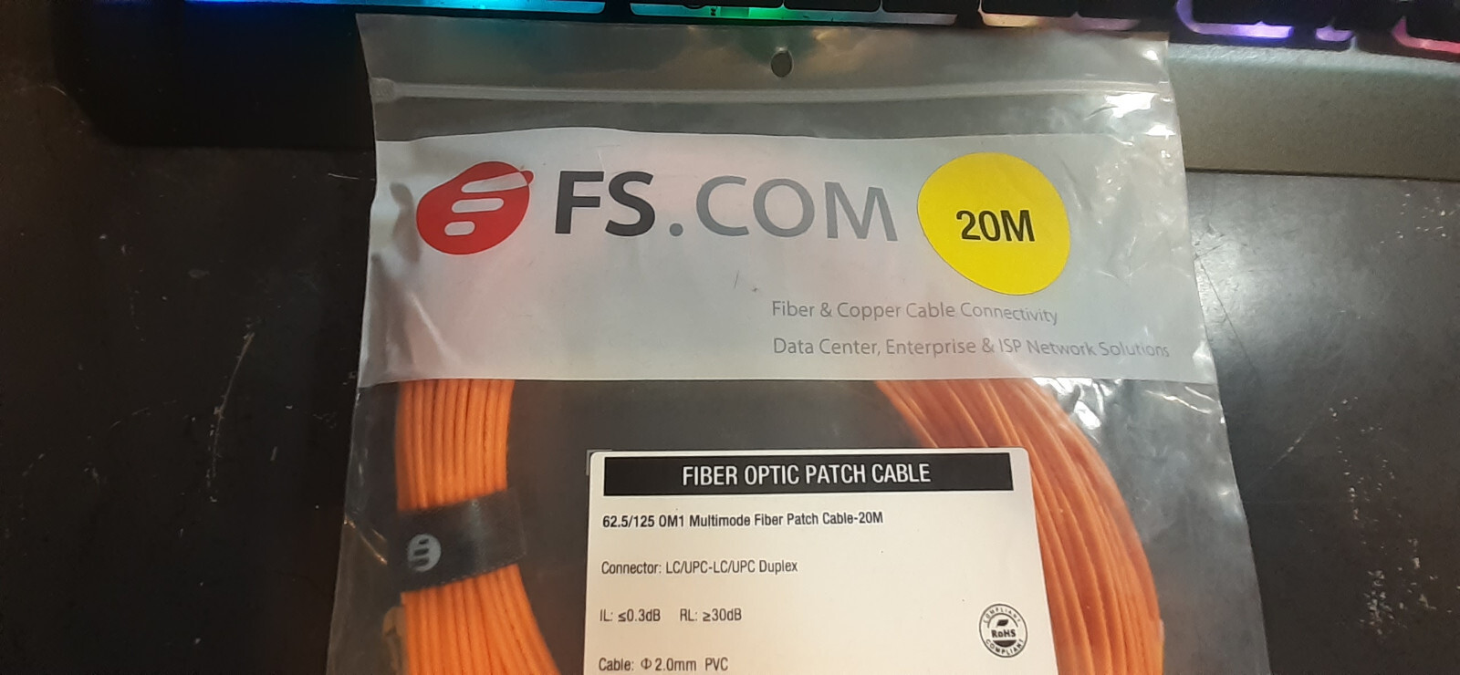 FS.com 20m LC UPC to LC UPC Duplex 2.0mm PVC OM1 MM Fiber Optic Patch Cable