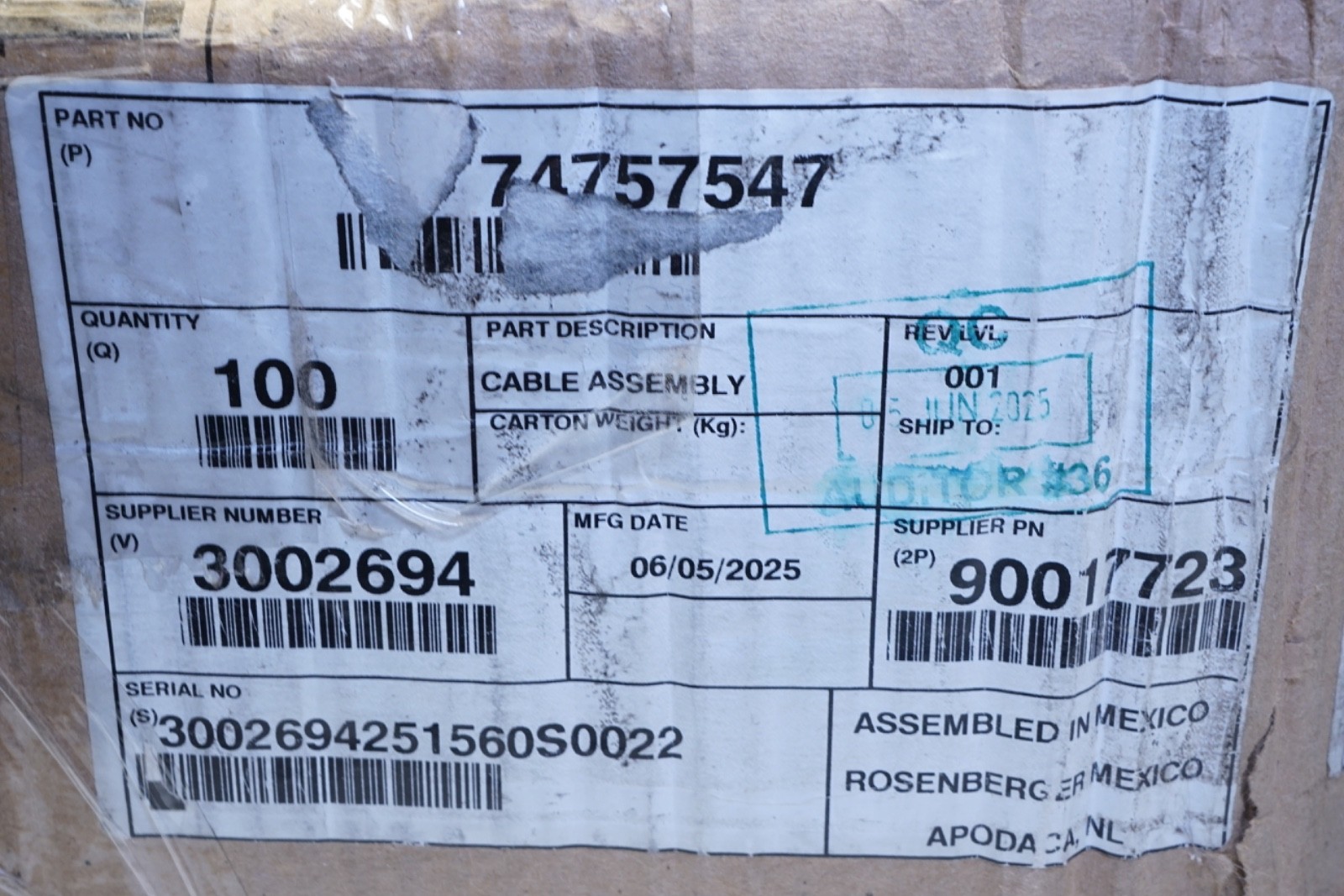 New Rosenberger Cable Assembly 74757547 90017723 3002694 Ships FREE