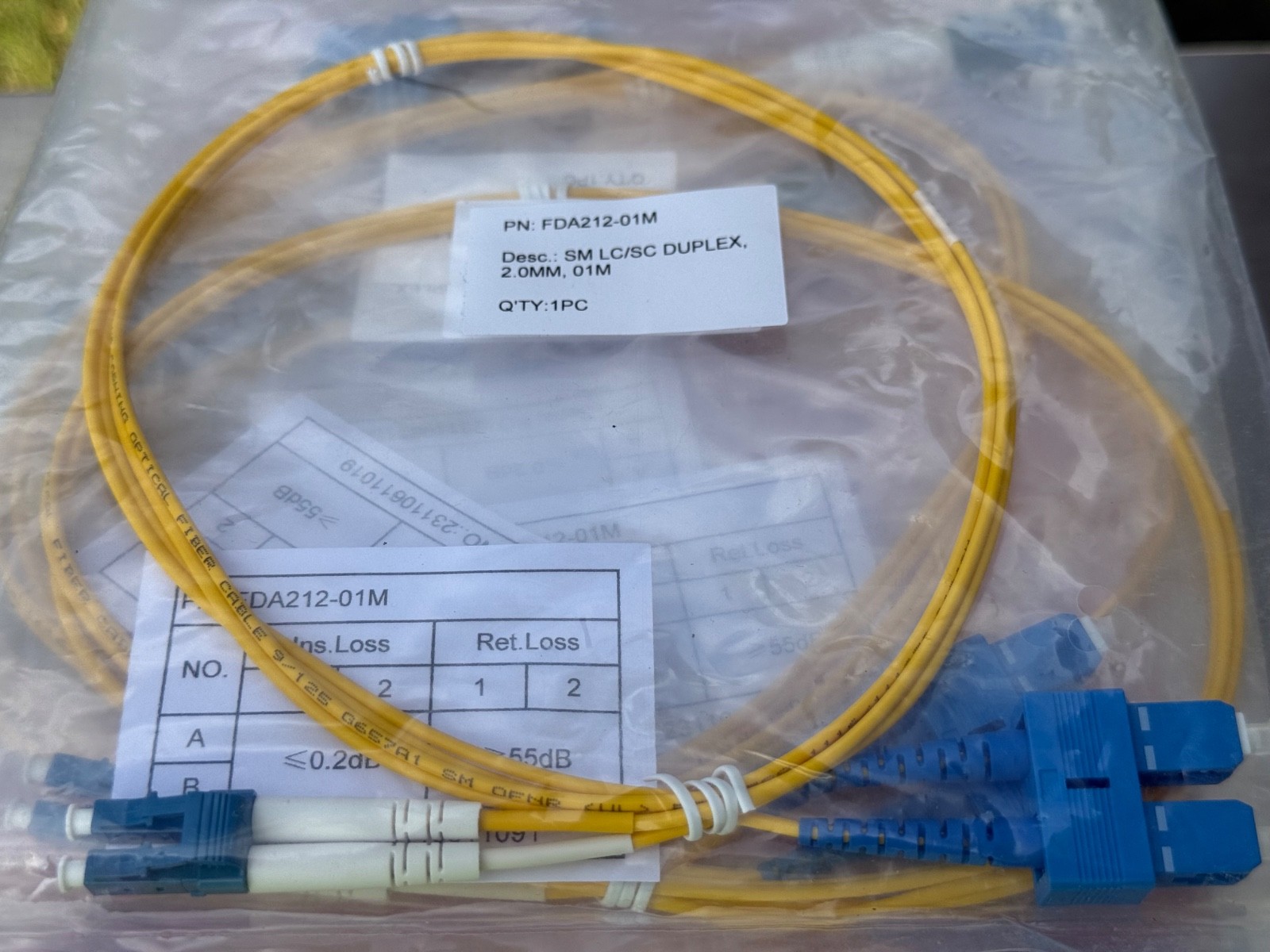 LC/SC SM Duplex 2.0mm Fiber Optic Patch Cord 1M – (Lot of 6)
