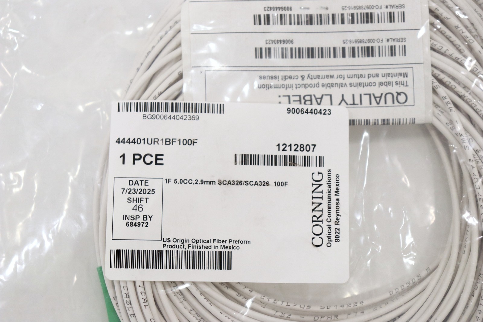 15x Lot 100′ Corning 444401UR1BF100F Optical Jumpers Cable Simplex