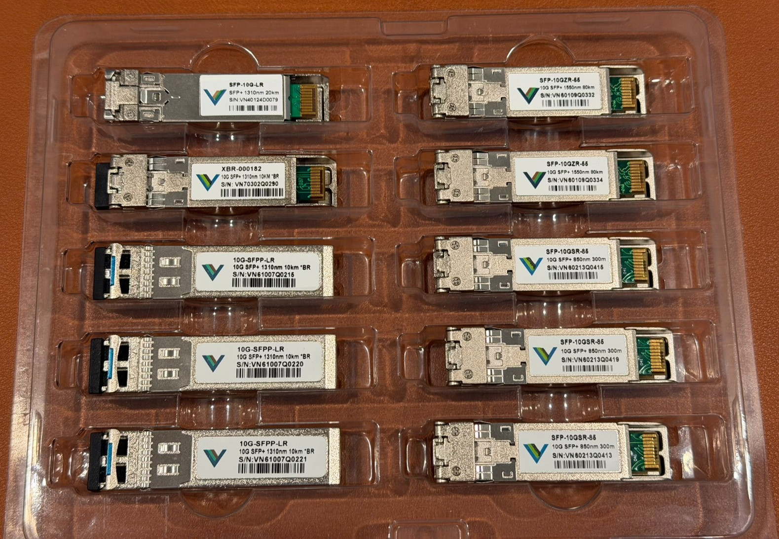10× SFP+ 10G Fiber Transceivers – Mixed SM/MM – 1310nm 1550nm 850nm