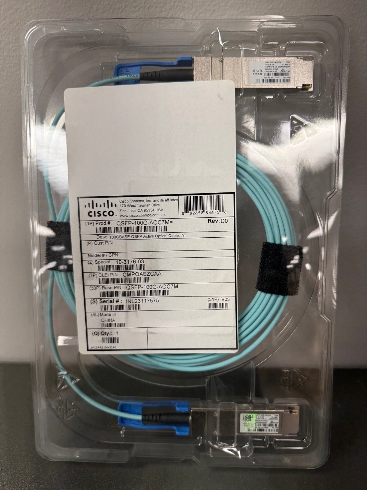 NEW Cisco QSFP-100G-AOC7M 100GBASE Active Optical Cable, 7m Tested 1YR WARRANTY