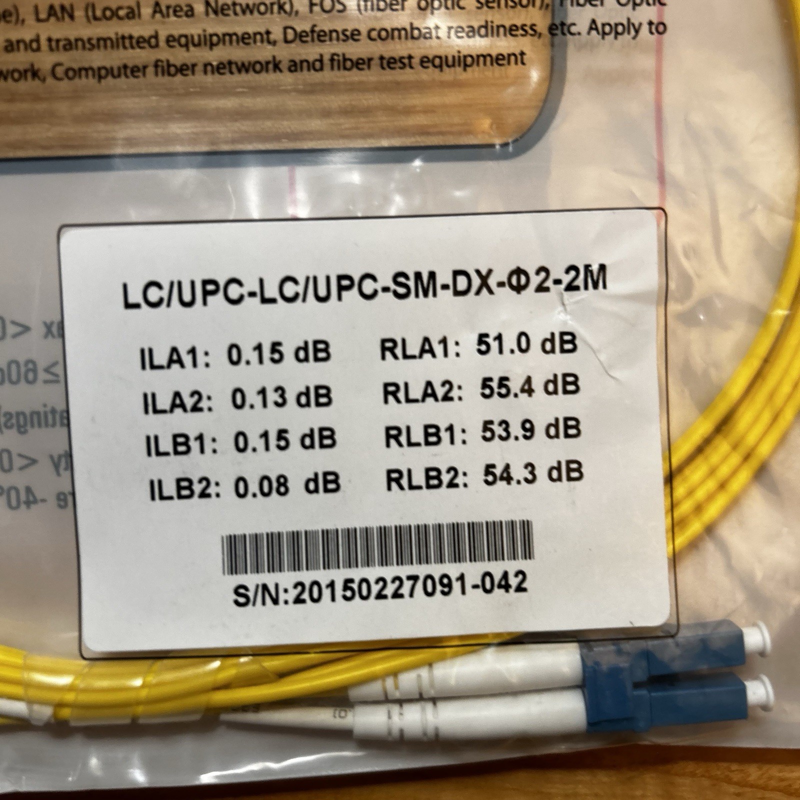 Fiberstore LC–LC Simplex Single Mode 9/125 Fiber Optic Patch Cable – NEW in Bag