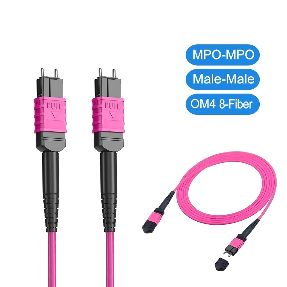 Fiber Optic Patch Cord MPO to MPO Male to Male Type B OM4 Cable 8 or 12 Core
